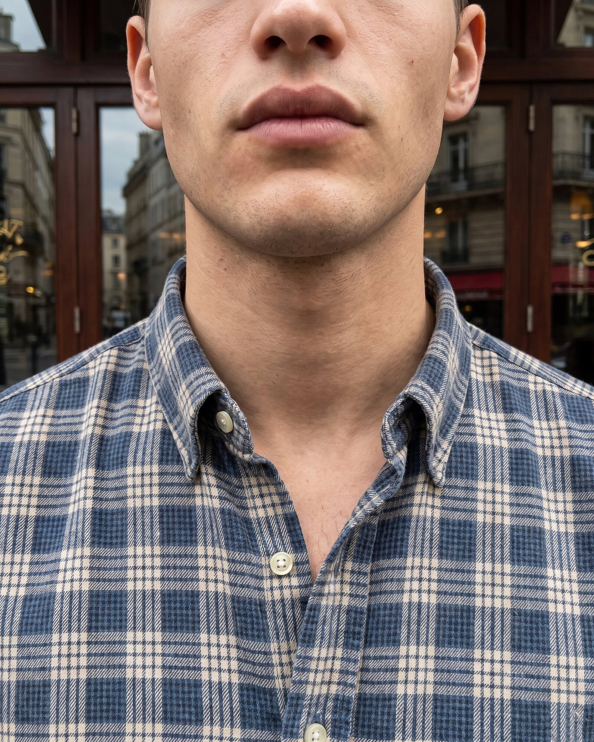 Essential Cotton Check Long Sleeve Shirt – Midnight Ink (1 of 4)