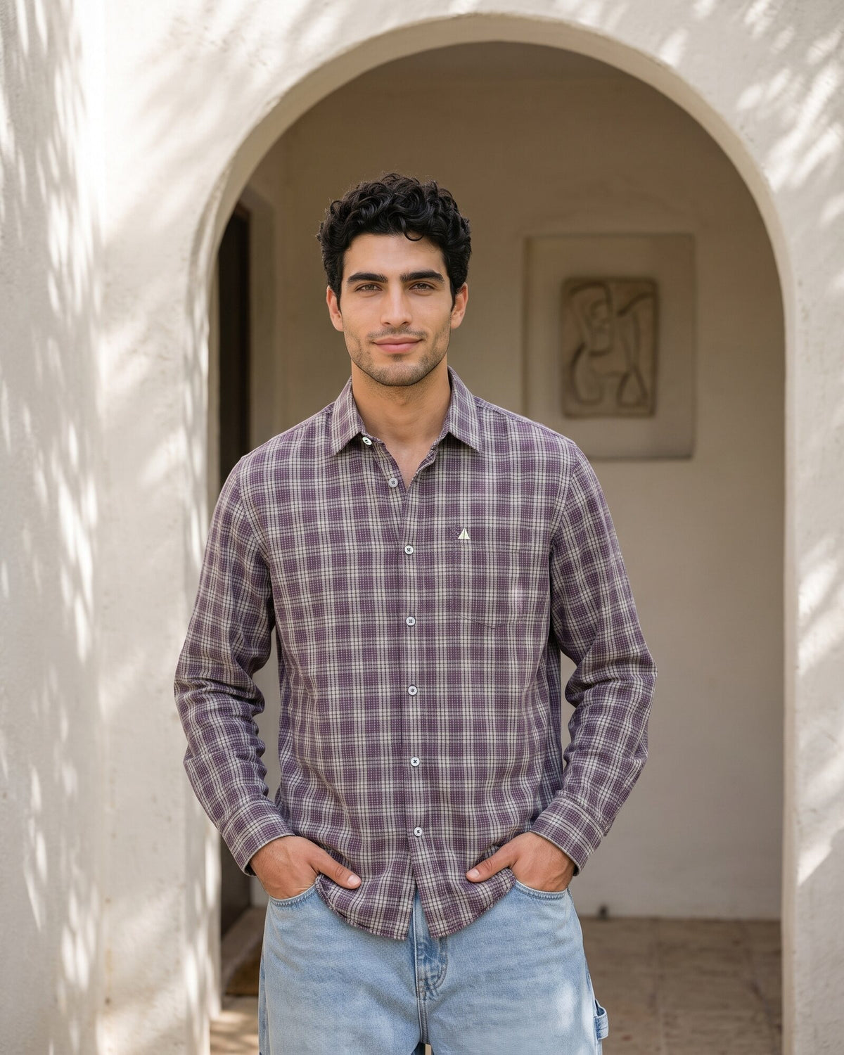 Essential Cotton Check Long Sleeve Shirt – Crushed Violet (4 of 4)