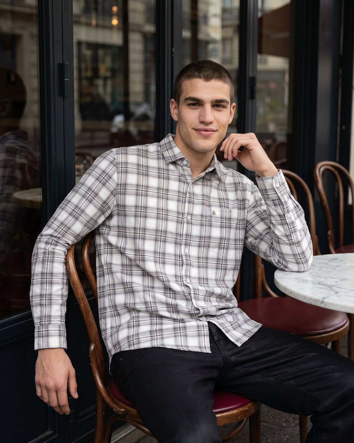 Essential Cotton Check Long Sleeve Shirt – Stone Fog (4 of 4)