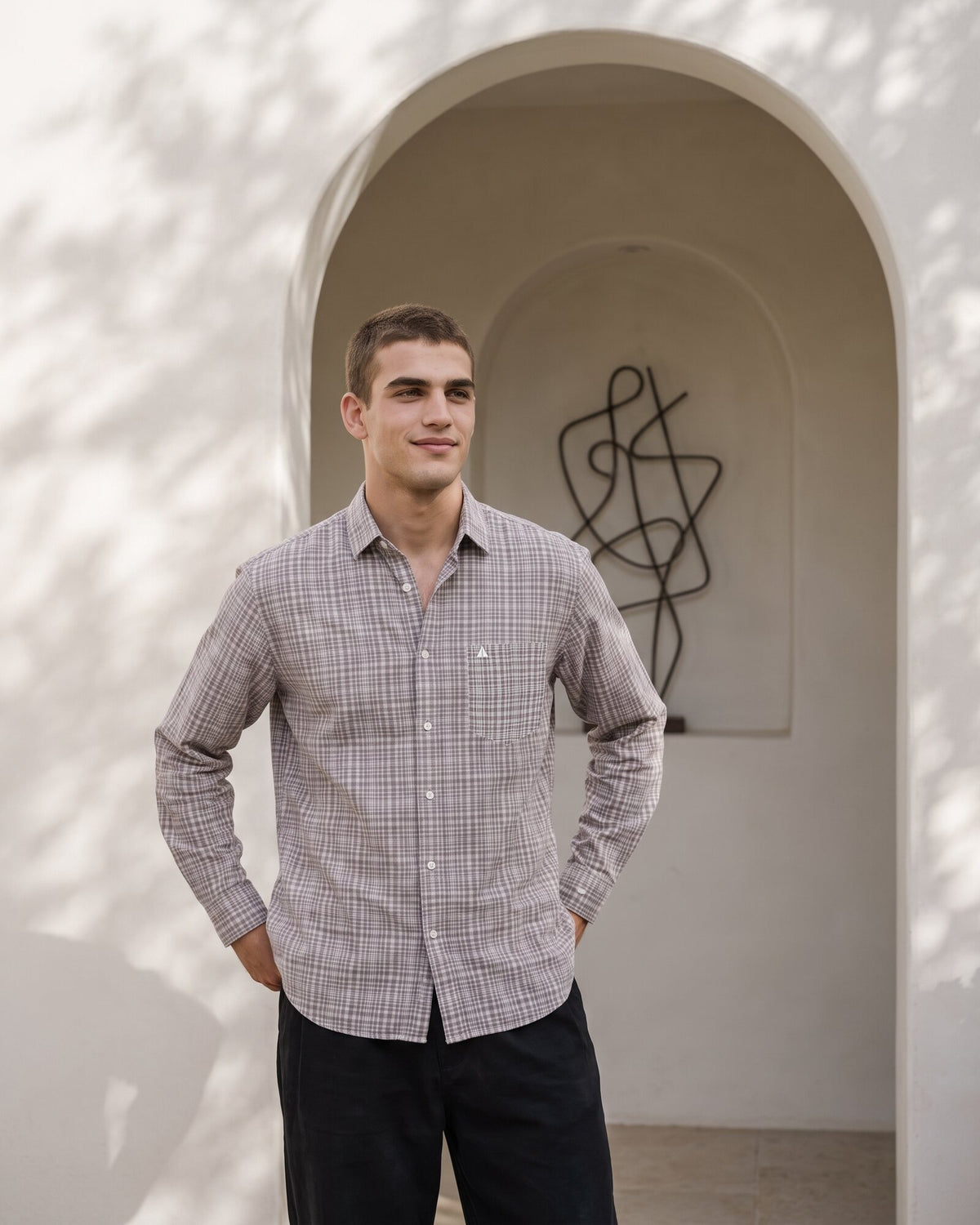 Essential Cotton Check Long Sleeve Shirt – Cocoa Earth (3 of 4)