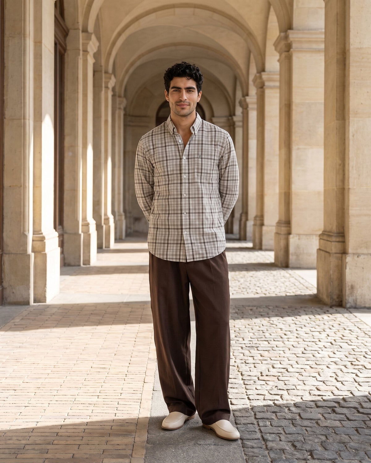 Essential Cotton Check Long Sleeve Shirt – Warm Tobacco (3 of 4)