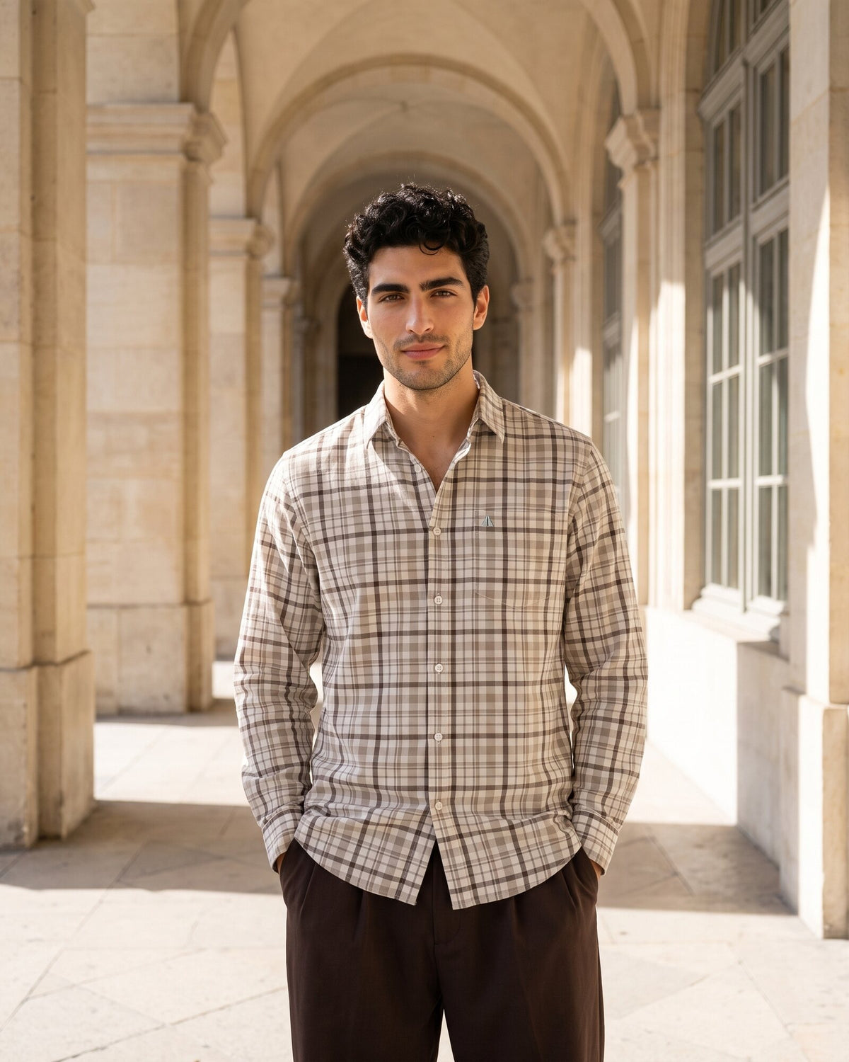 Essential Cotton Check Long Sleeve Shirt – Warm Tobacco (4 of 4)