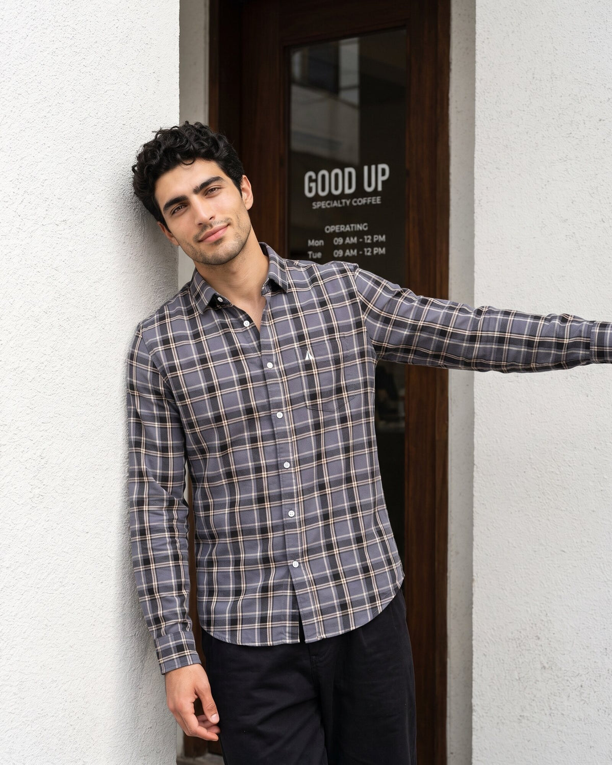 Essential Cotton Check Long Sleeve Shirt – Crushed Violet (1 of 4)