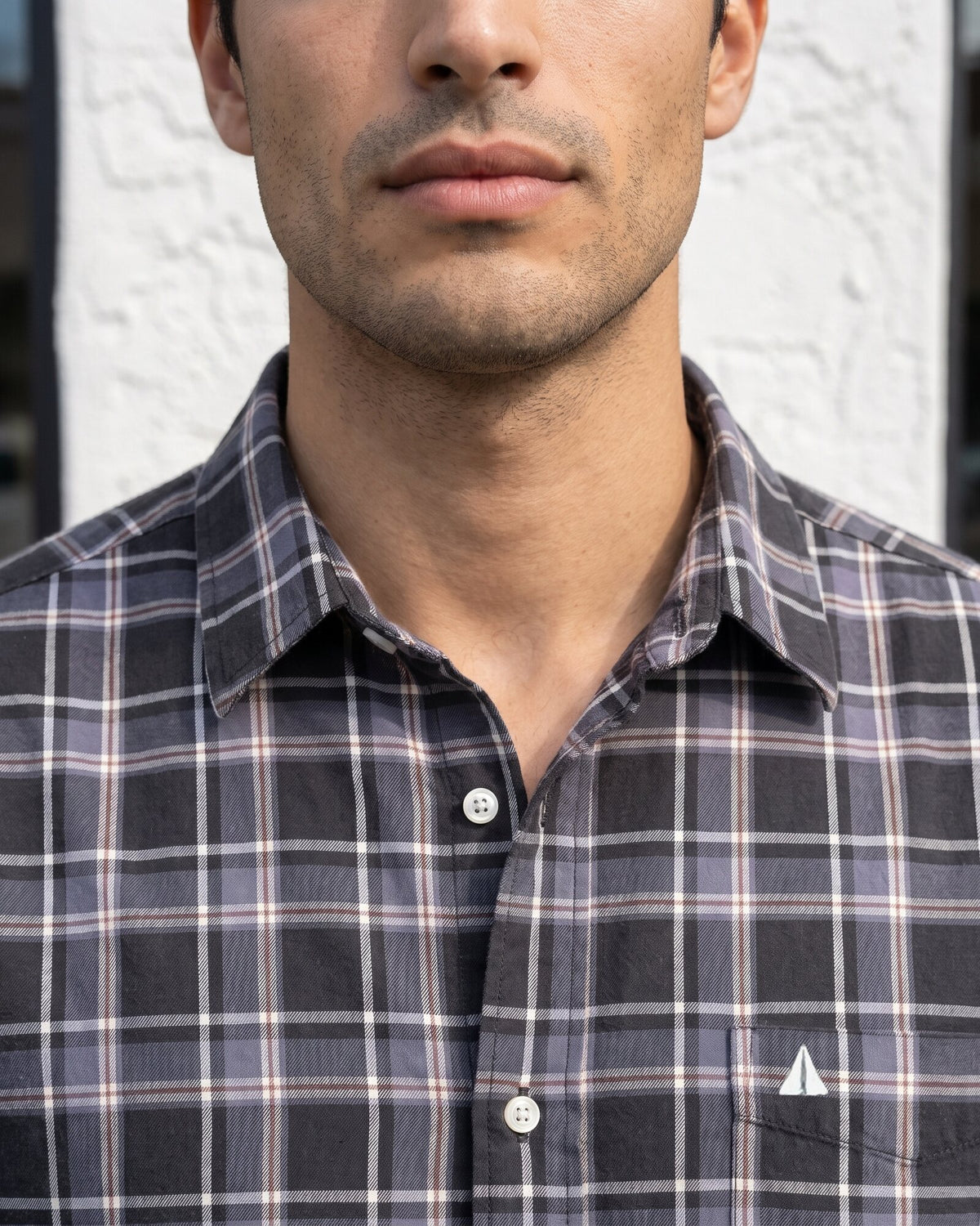 Essential Cotton Check Long Sleeve Shirt – Midnight Onyx (1 of 4)