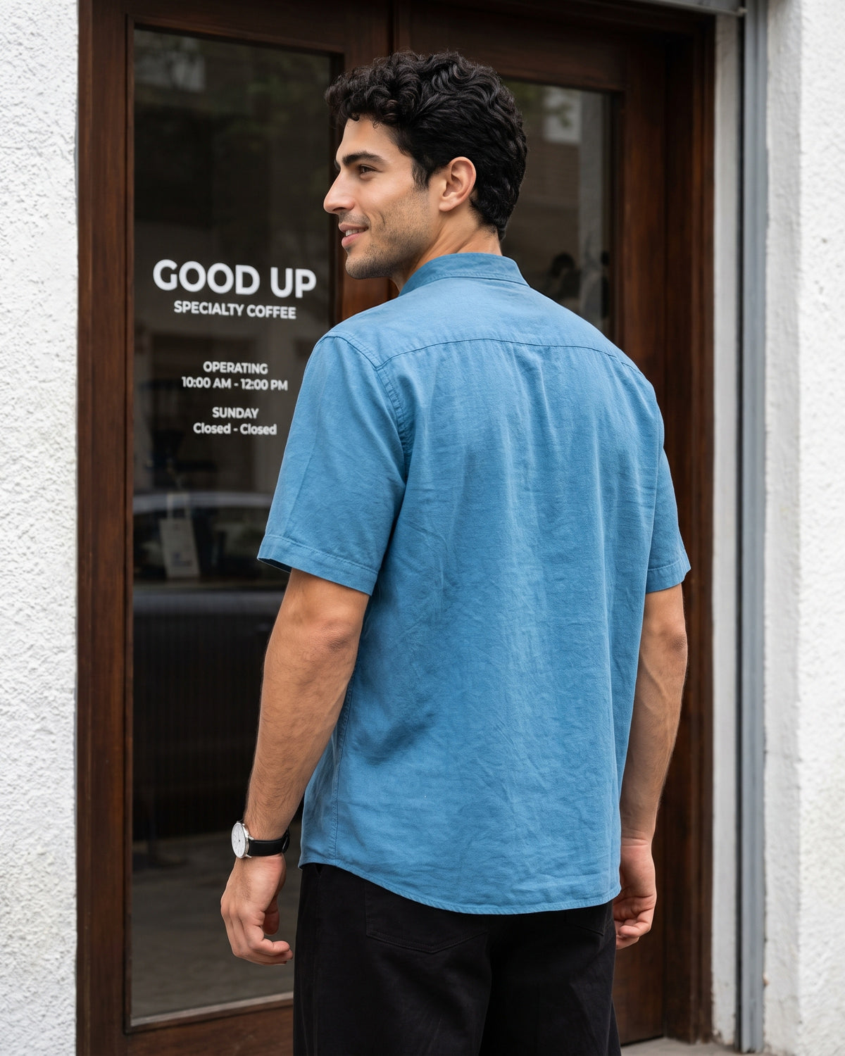 Generous Heritage Linen Chinese Collar Short Sleeve Shirt - Deep Teal