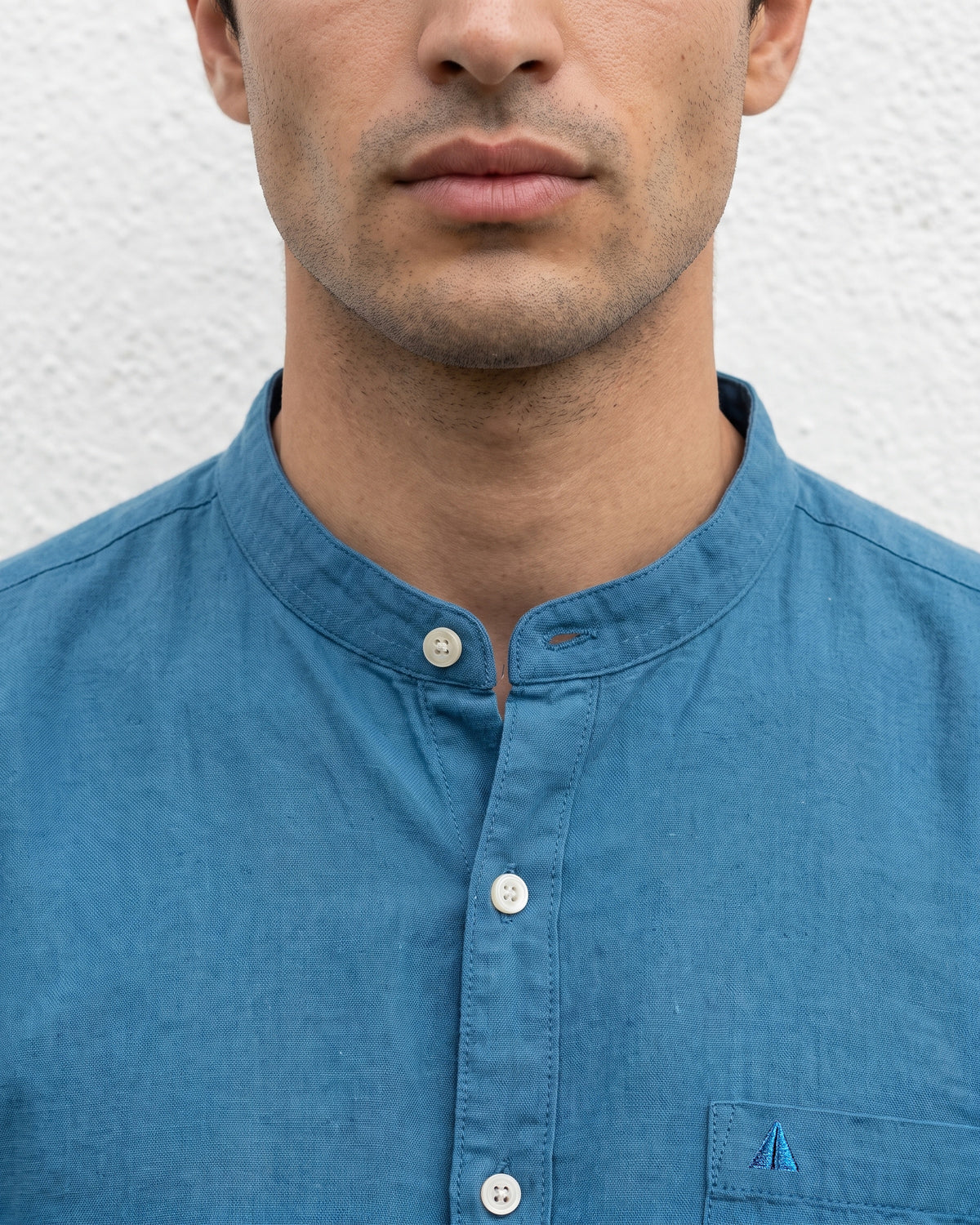 Generous Heritage Linen Chinese Collar Short Sleeve Shirt - Deep Teal