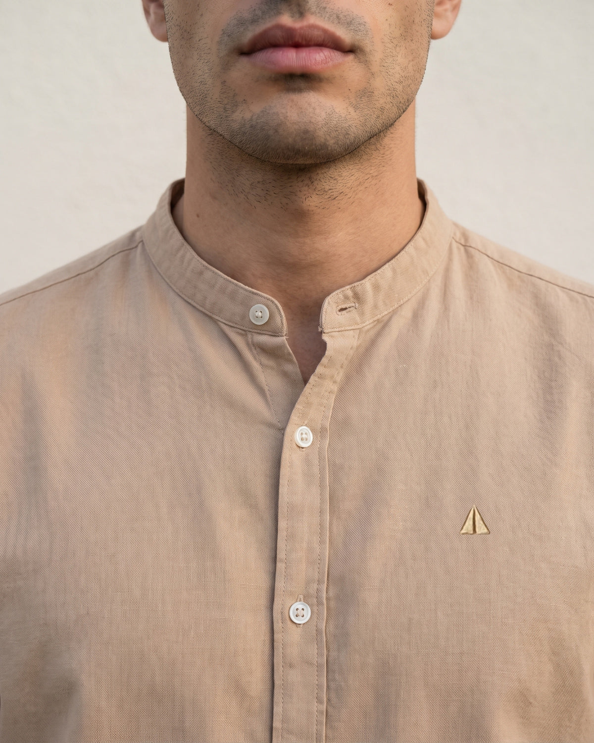 Generous Heritage Linen Chinese Collar Long Sleeve Shirt - Warm Amber