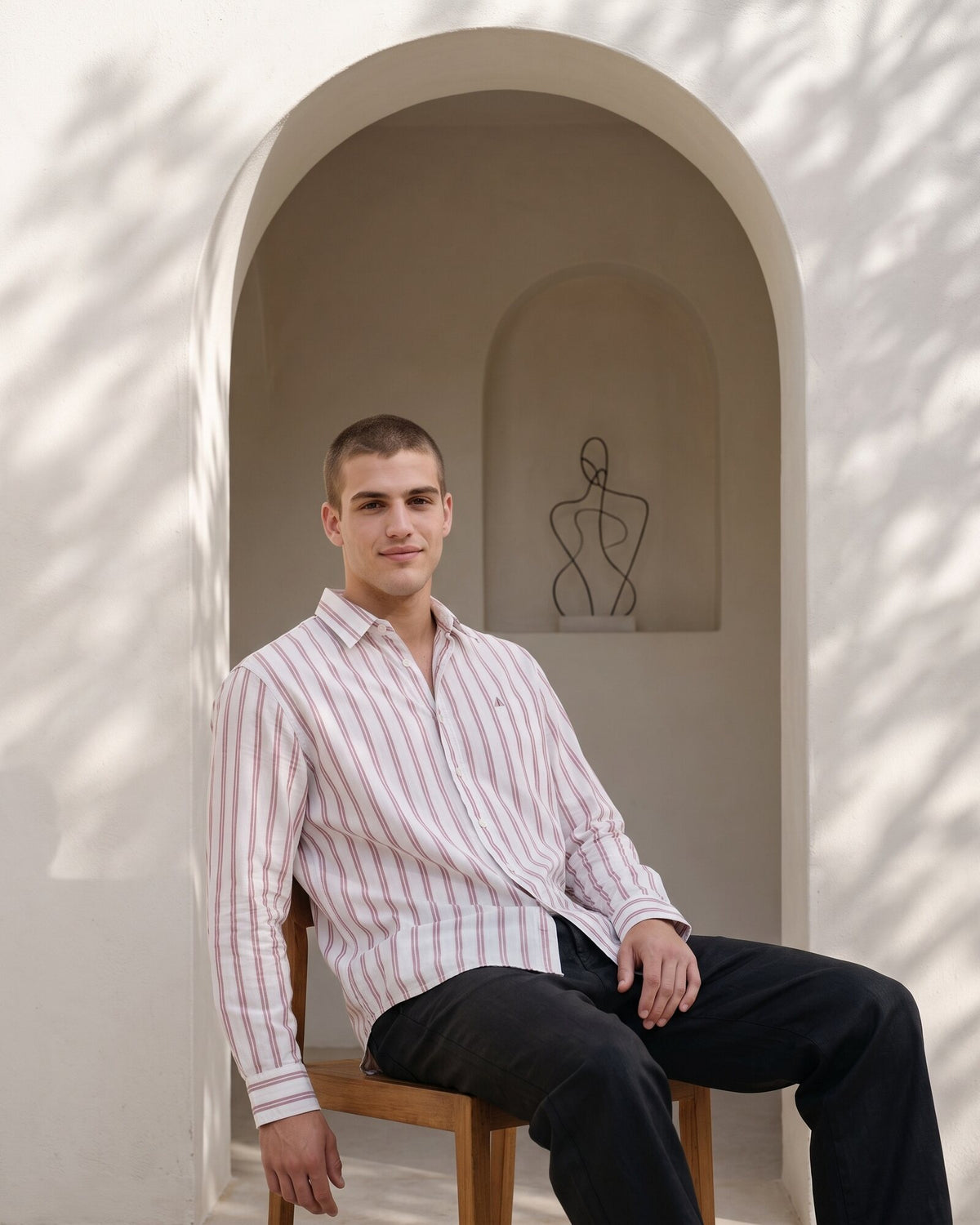 Essential Cotton Stripe Long Sleeve Shirt – Terracotta Flame (1 of 4)