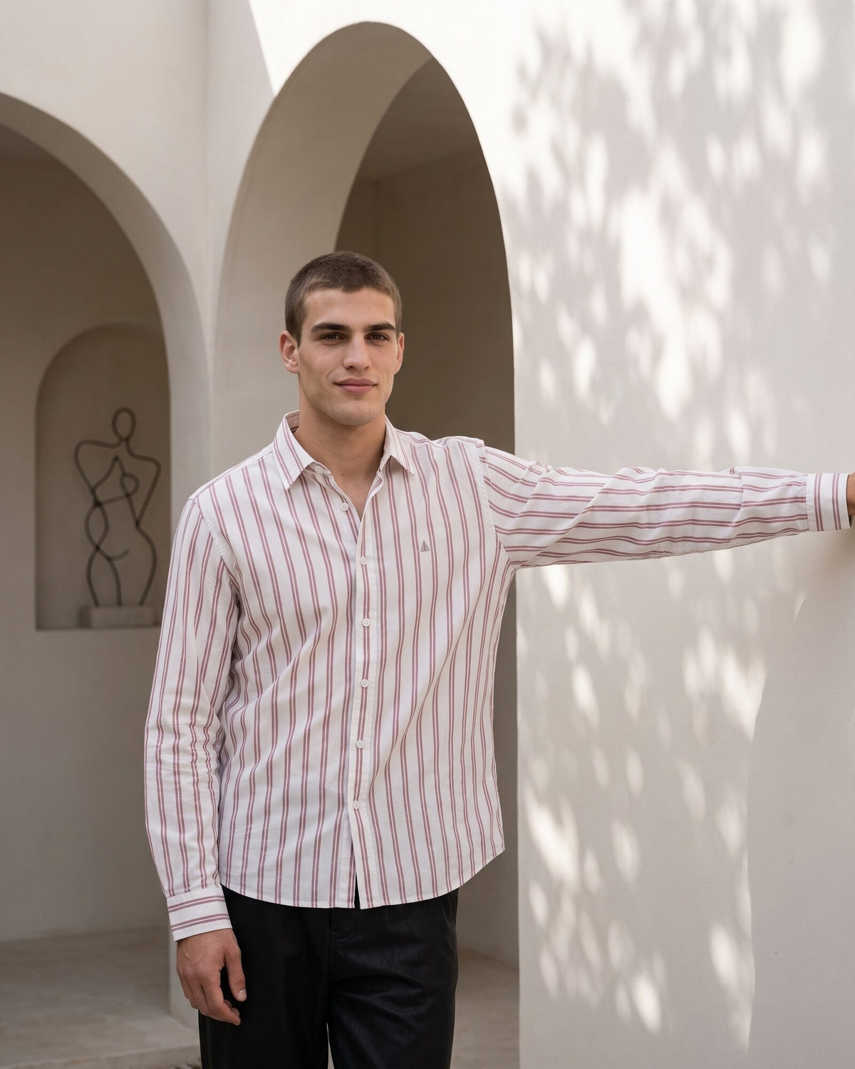 Essential Cotton Stripe Long Sleeve Shirt – Terracotta Flame (2 of 4)