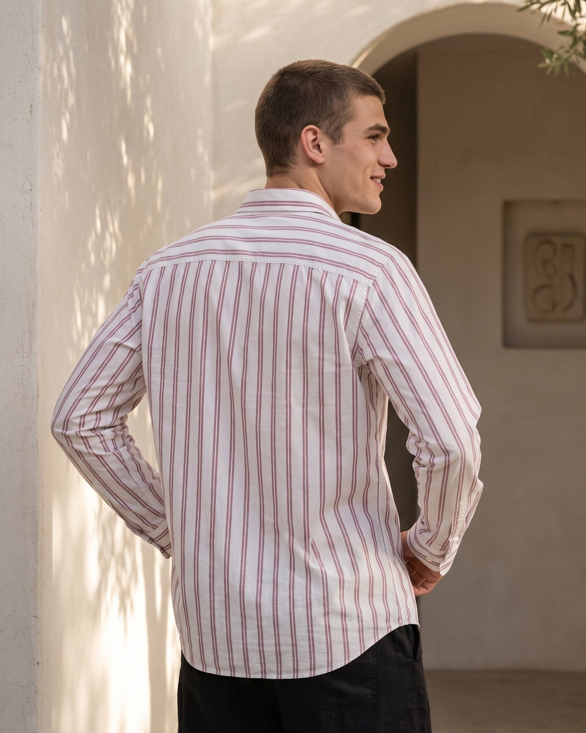 Essential Cotton Stripe Long Sleeve Shirt – Terracotta Flame (4 of 4)