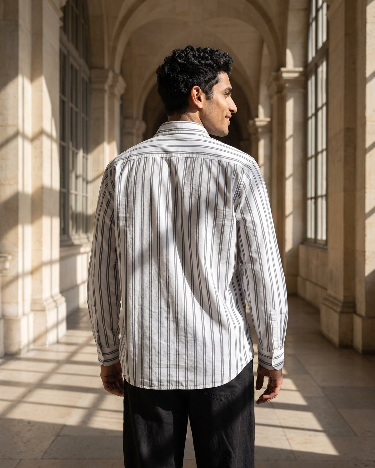 Essential Cotton Stripe Long Sleeve Shirt – Graphite (3 of 4)