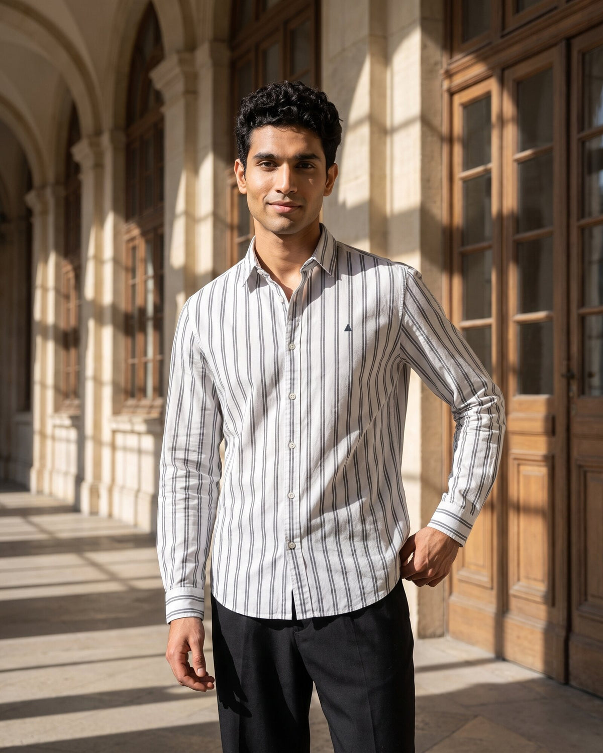 Essential Cotton Stripe Long Sleeve Shirt – Graphite (4 of 4)