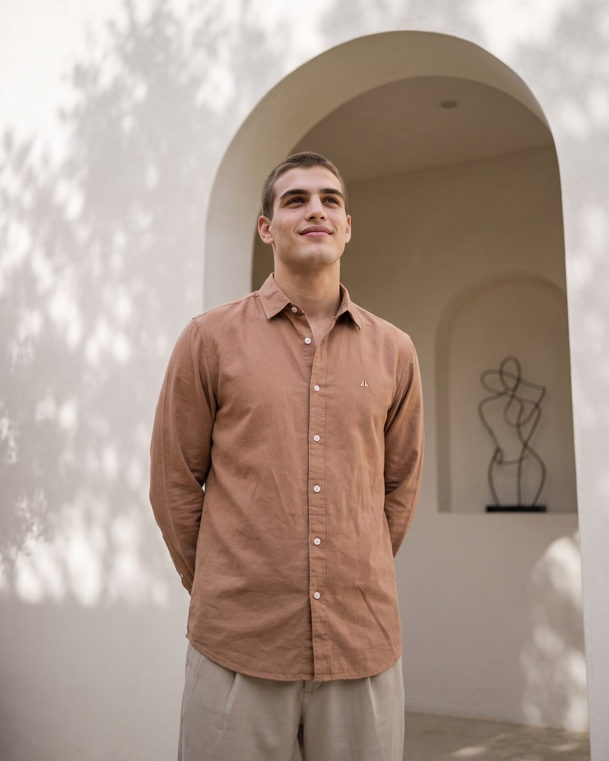 Heritage Linen Slub Long Sleeve Shirt – Warm Tobacco (1 of 4)