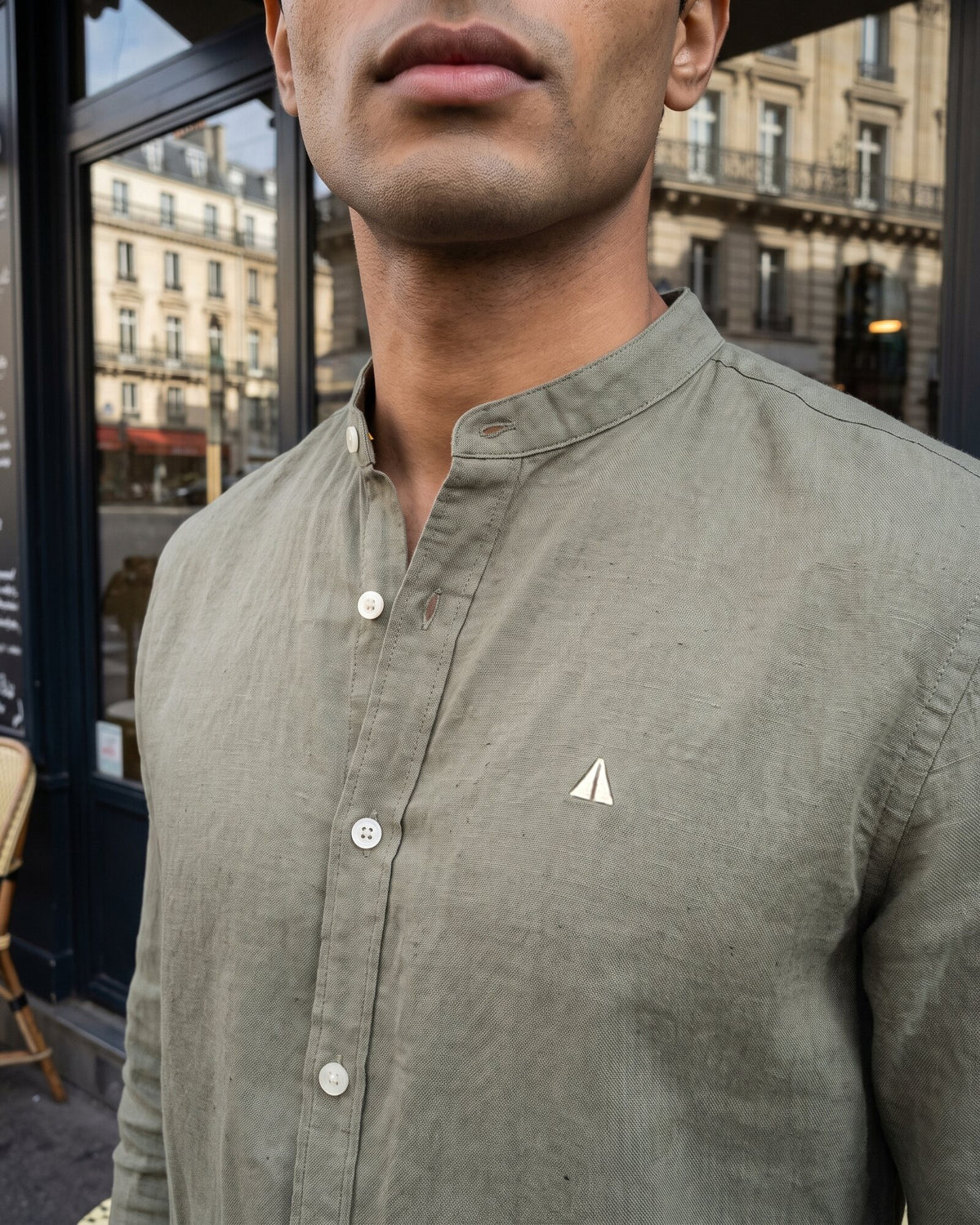 Heritage Linen Chinese Collar Long Sleeve Shirt – Moss Reserve (2 of 4)