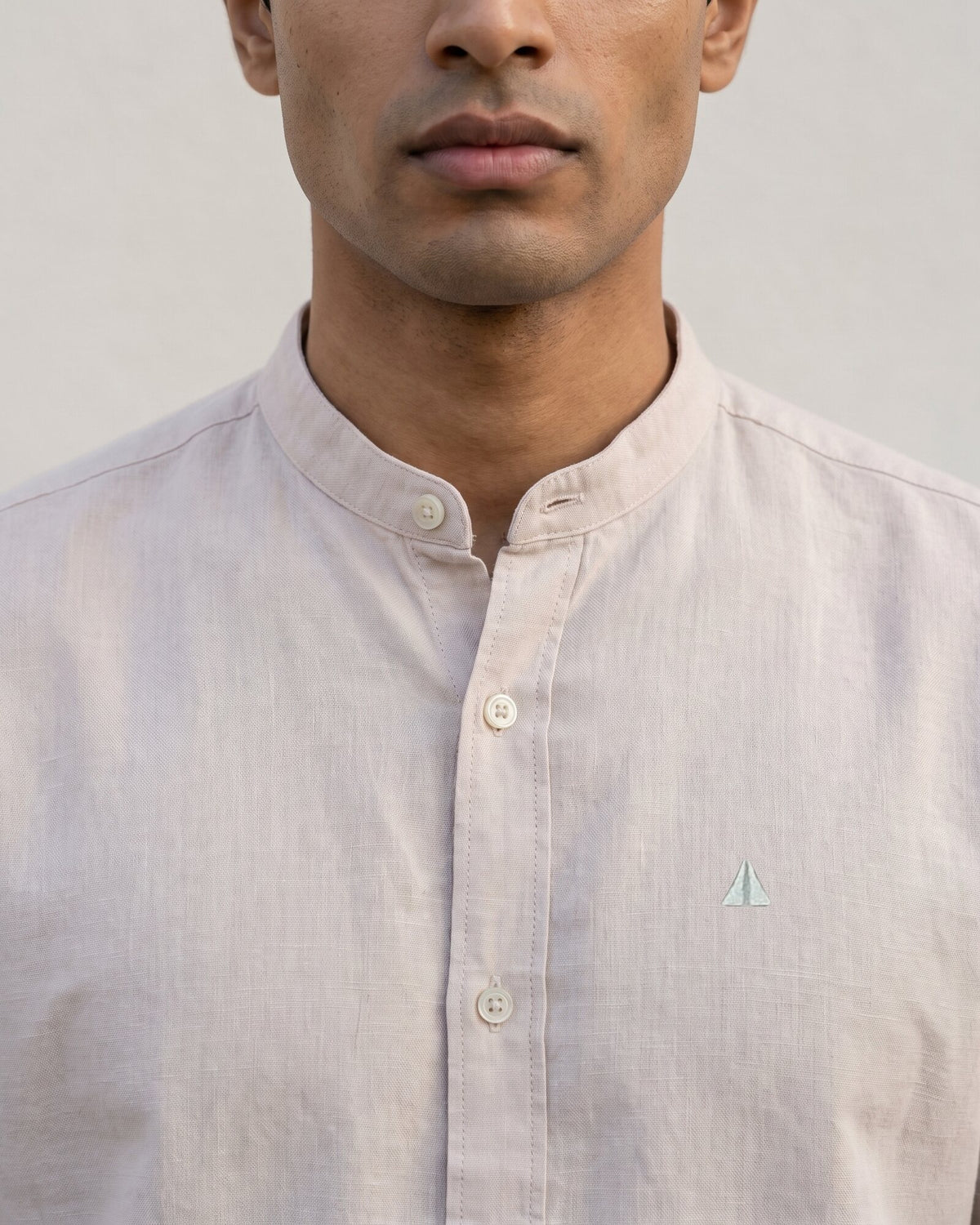 Heritage Linen Chinese Collar Long Sleeve Shirt – Rose Dusk (1 of 4)