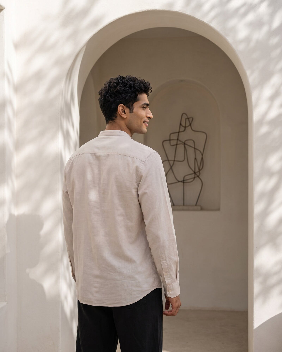 Heritage Linen Chinese Collar Long Sleeve Shirt – Rose Dusk (2 of 4)
