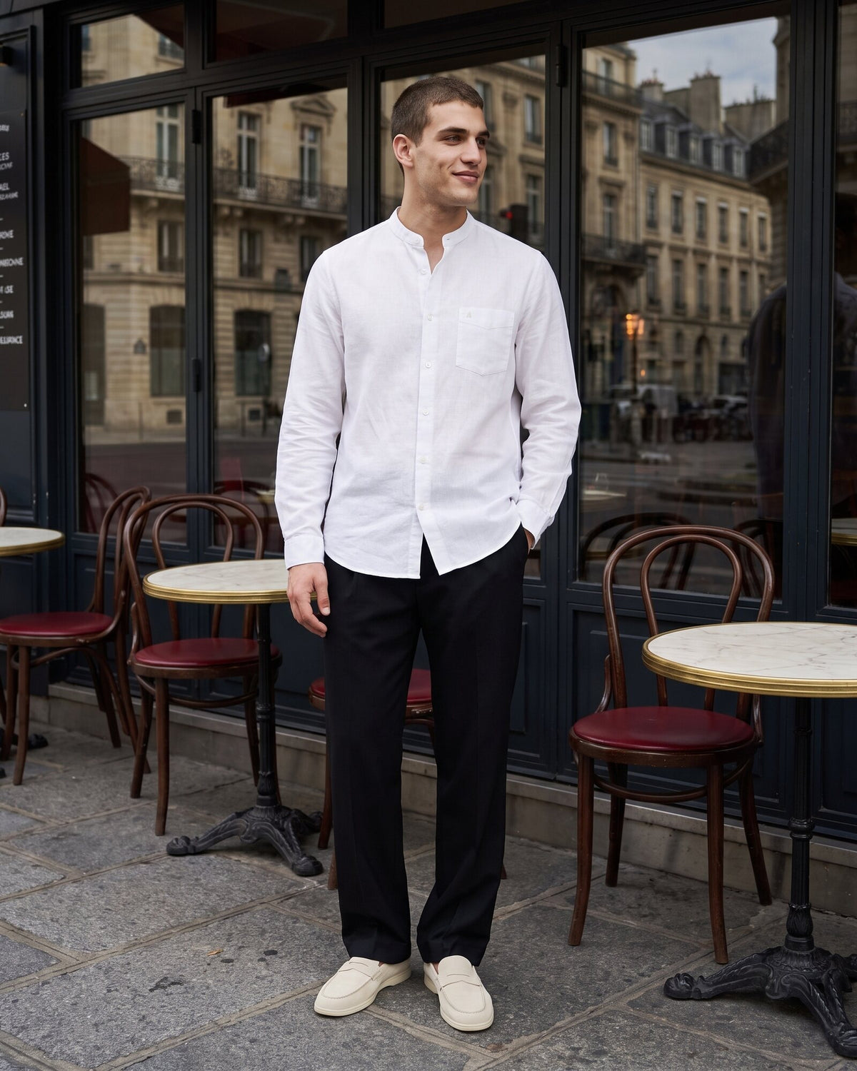Heritage Linen Chinese Collar Long Sleeve Shirt – Alpine White (2 of 4)