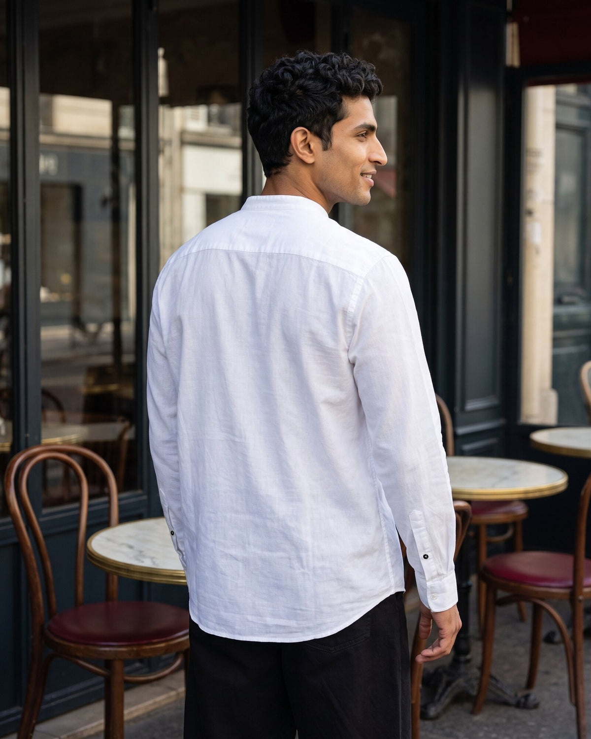 Heritage Linen Chinese Collar Long Sleeve Shirt – Alpine White (2 of 4)