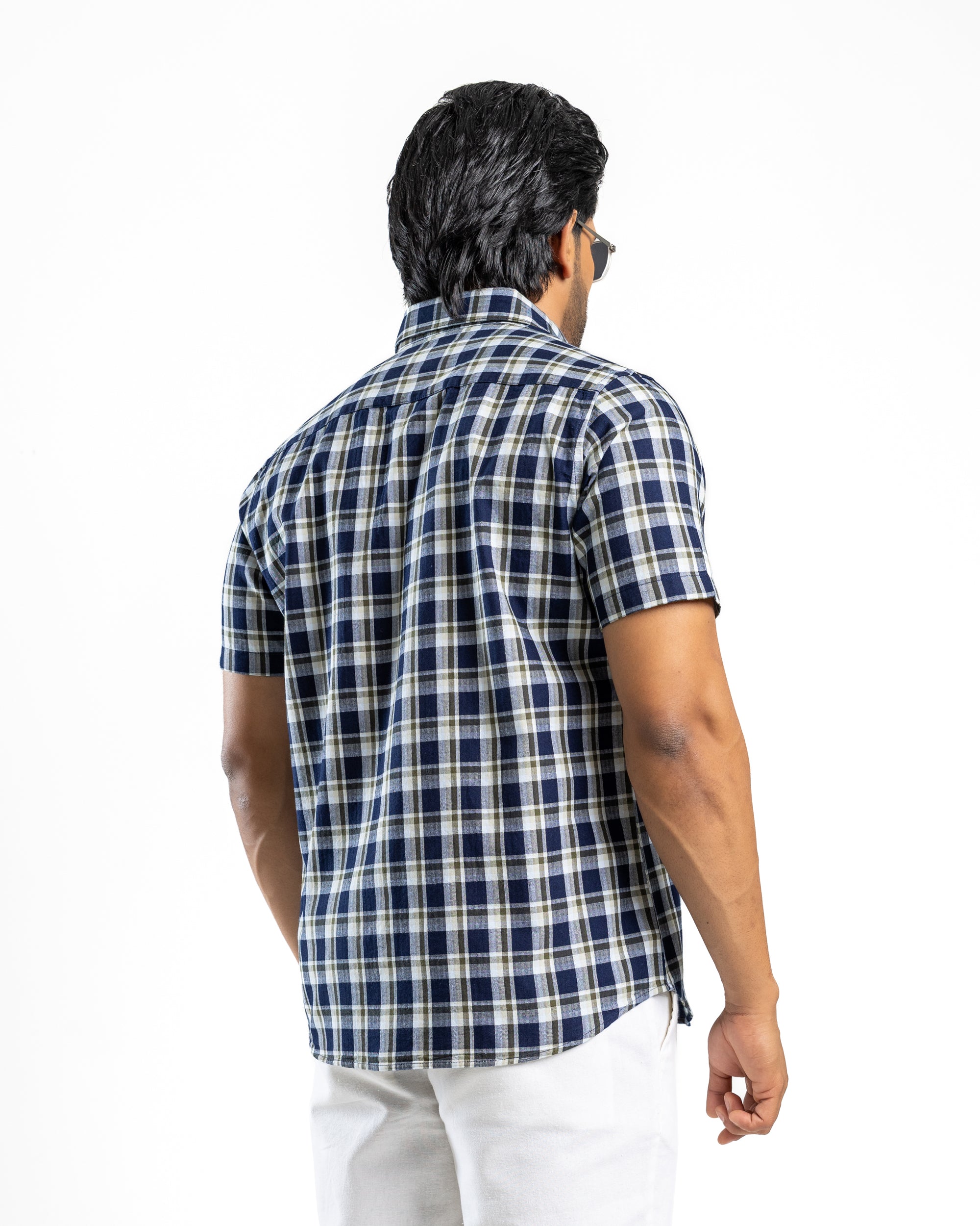 100% COTTON CHECK Short Sleeve Shirt -Forest Pine