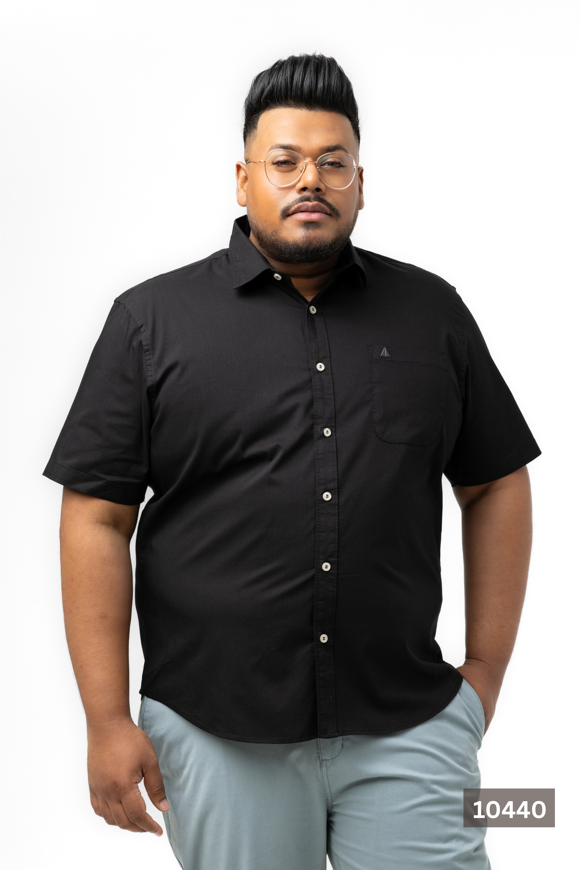 Plus Size Cotton Solid Shirt – Classic Black | AnationZ