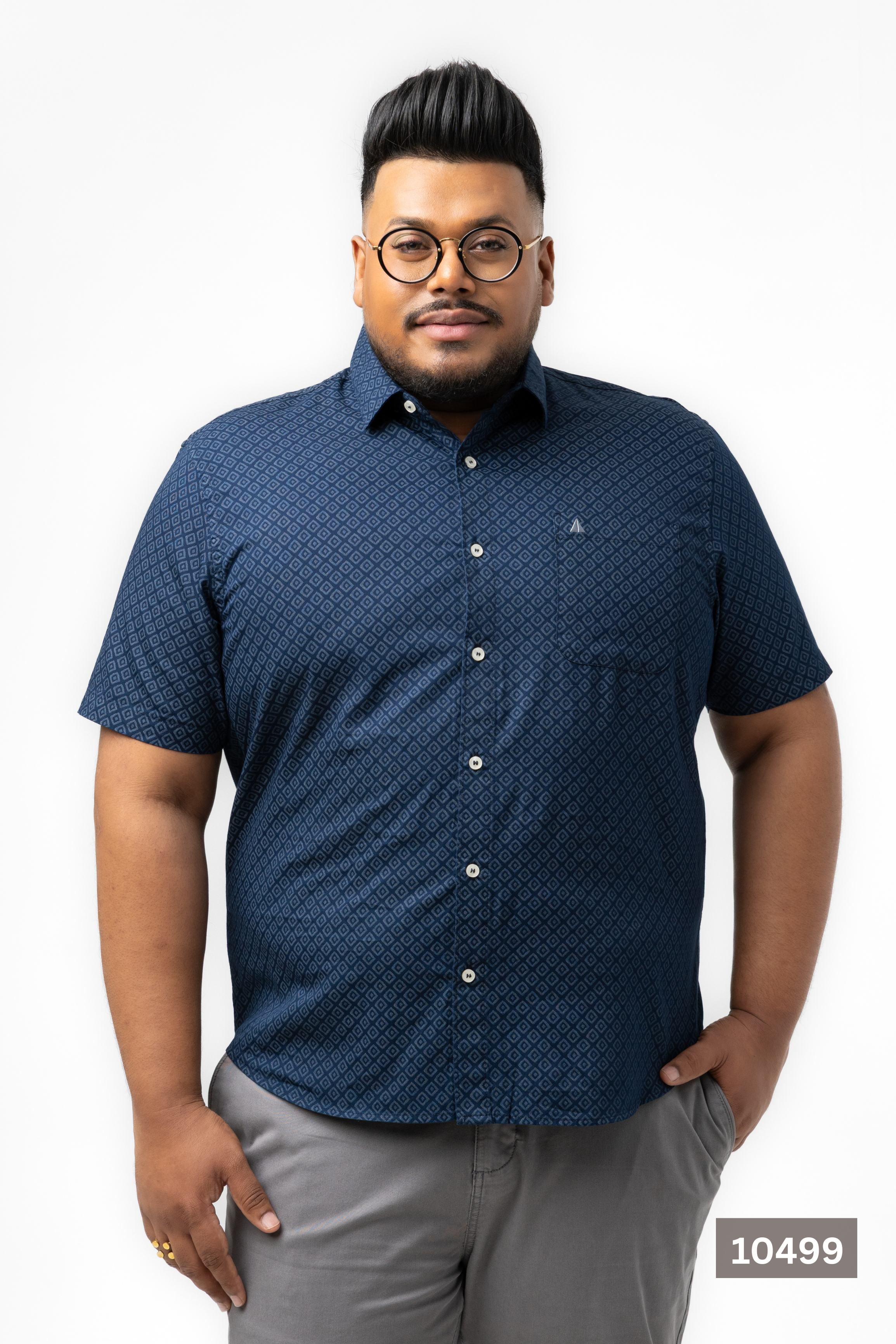 Plus Size Cotton Printed Shirt – Navy Diamond | AnationZ