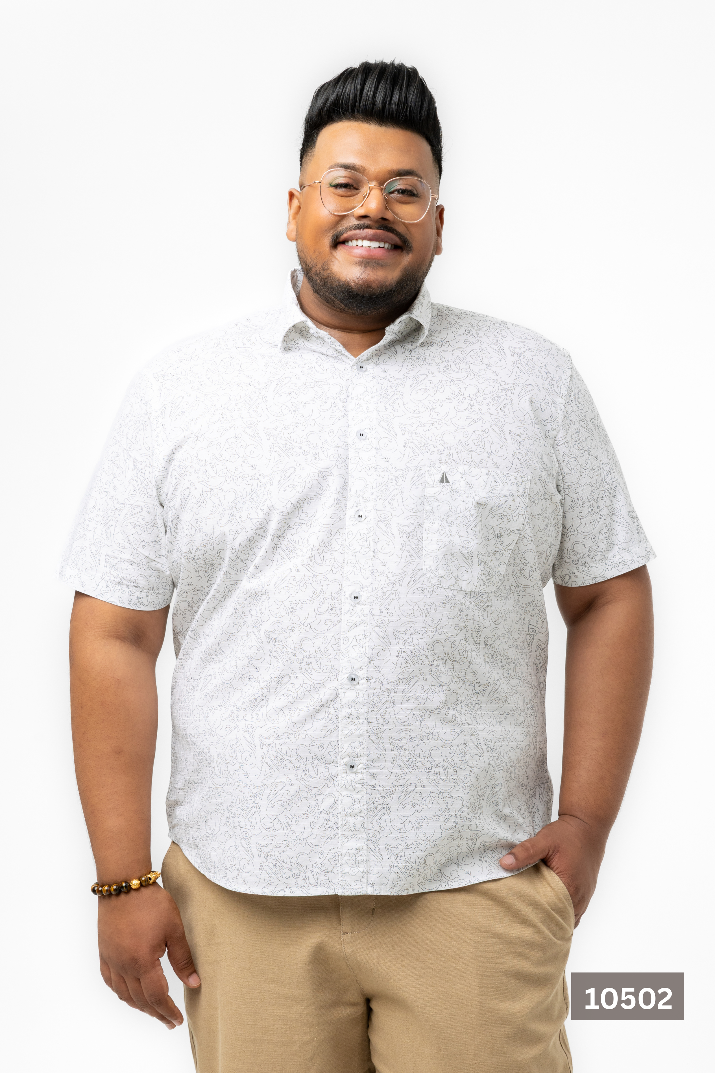 Plus Size Cotton Printed Shirt – White Paisley | AnationZ