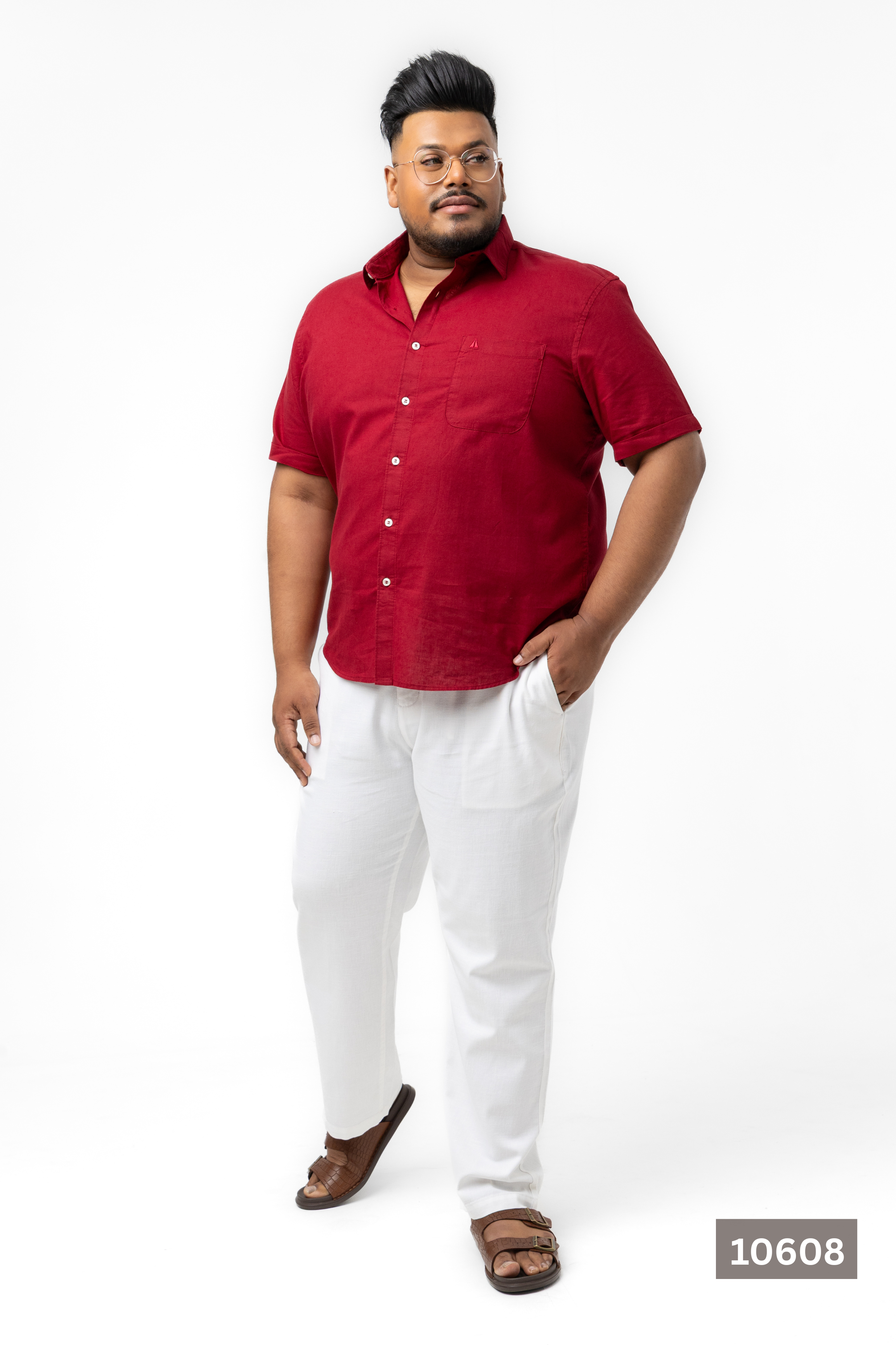 Plus Size Linen Cotton Shirt – Maroon Red | AnationZ