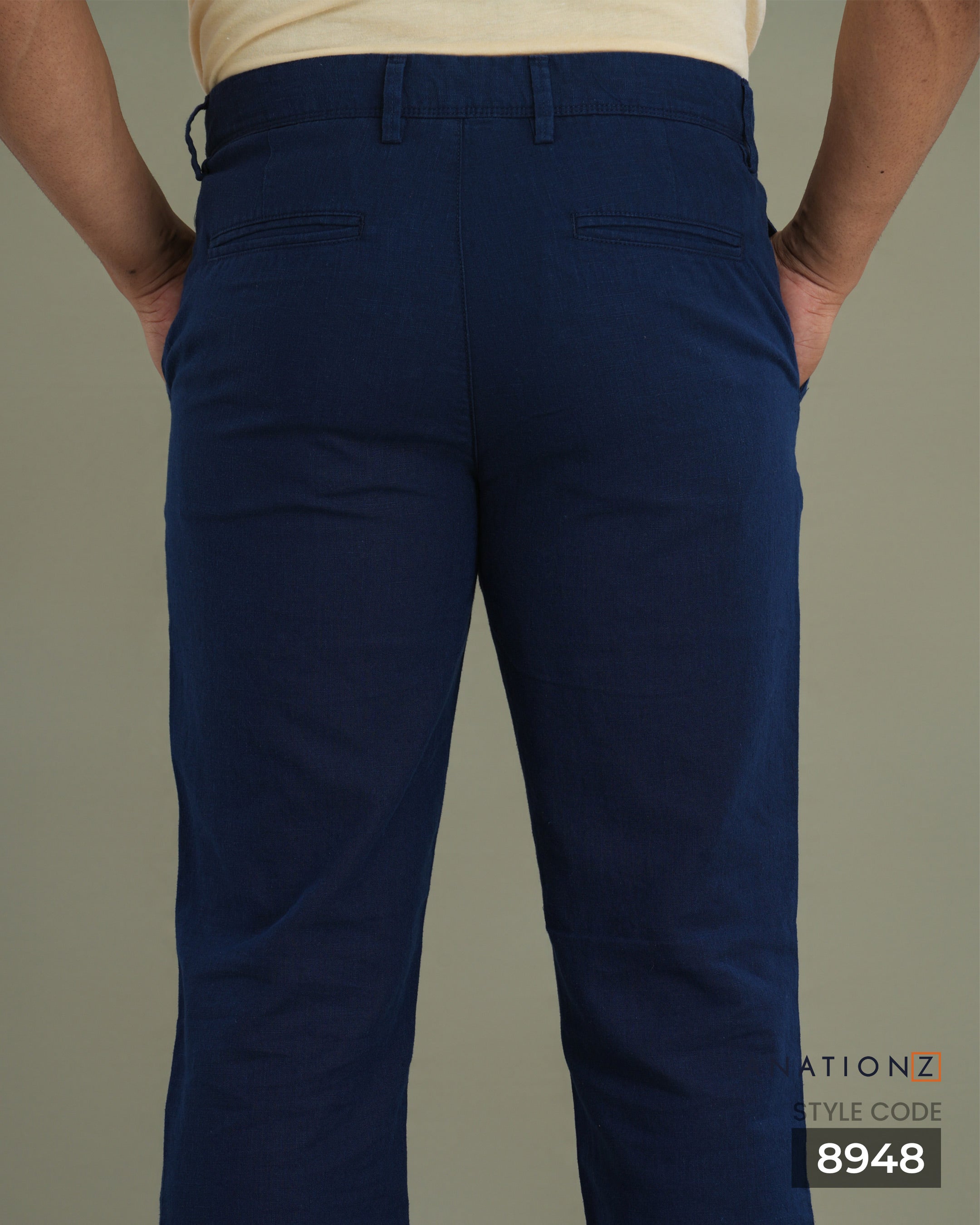 Linen Cotton Straight Slim Fit Pant - Navy