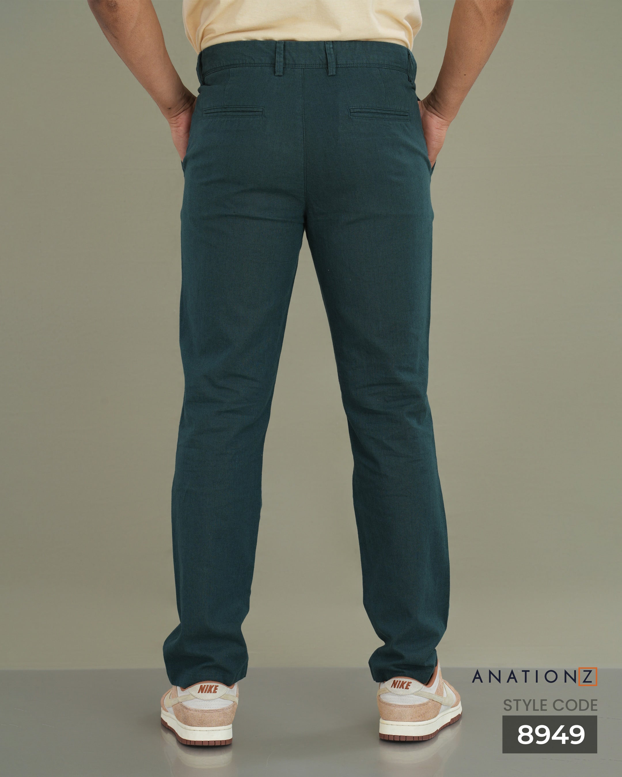 Linen Cotton Straight Slim Fit Pant - Teal