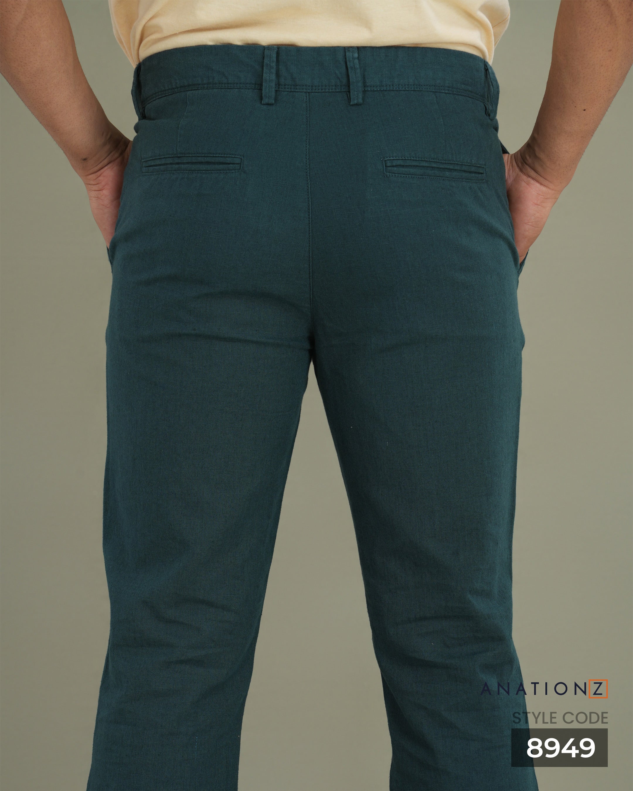 Linen Cotton Straight Slim Fit Pant - Teal