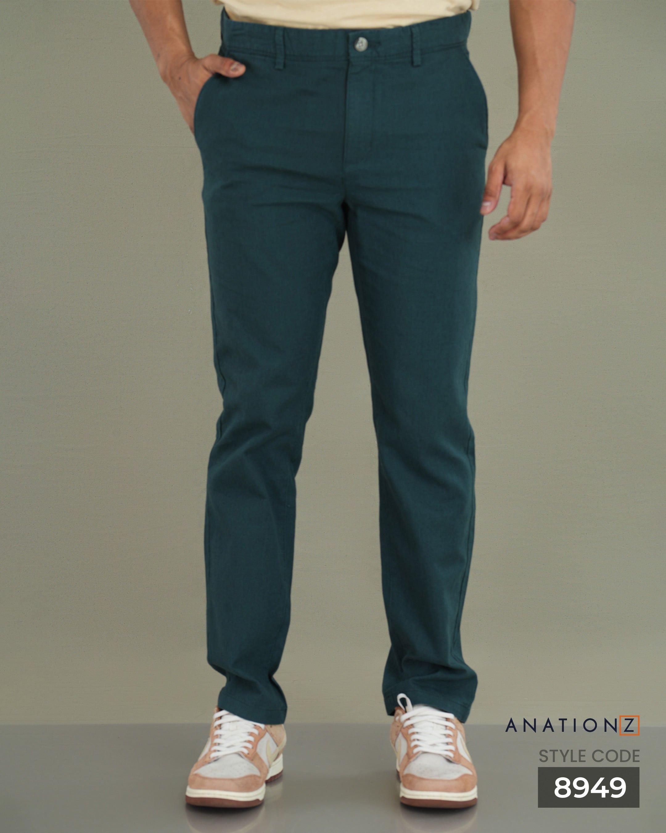 Linen Cotton Straight Slim Fit Pant - Teal