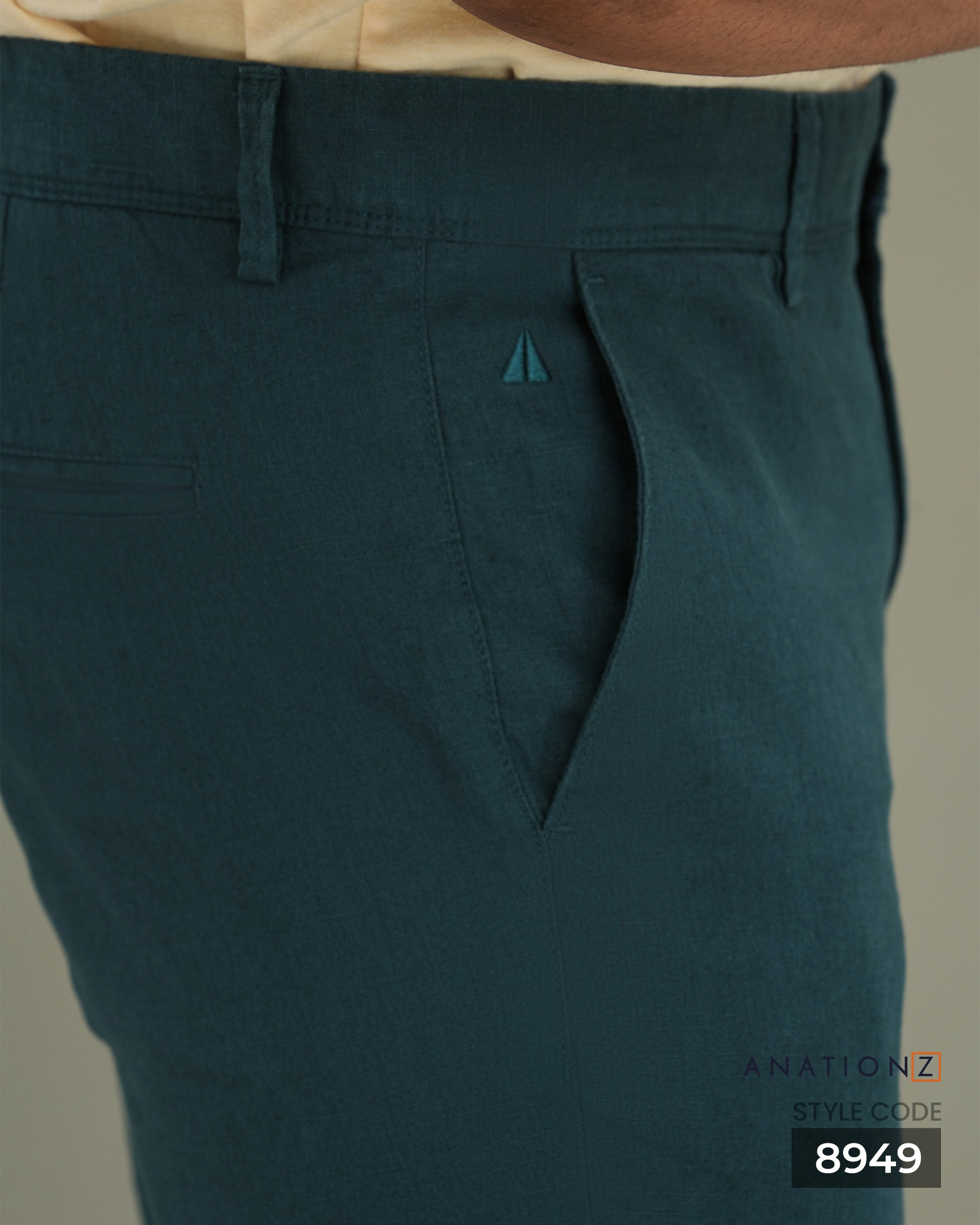 Linen Cotton Straight Slim Fit Pant - Teal