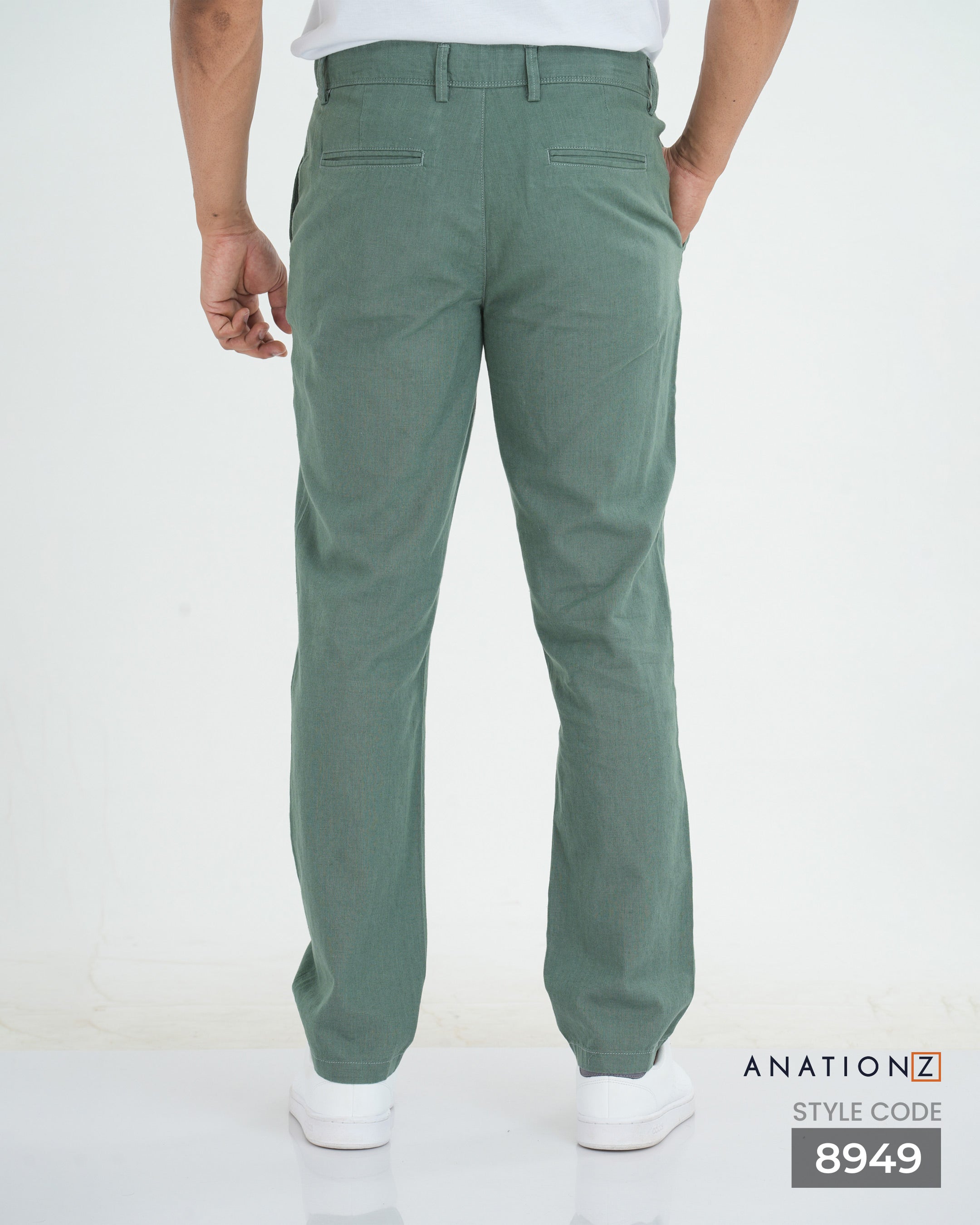 Linen Cotton Straight Slim Fit Pant - Sage