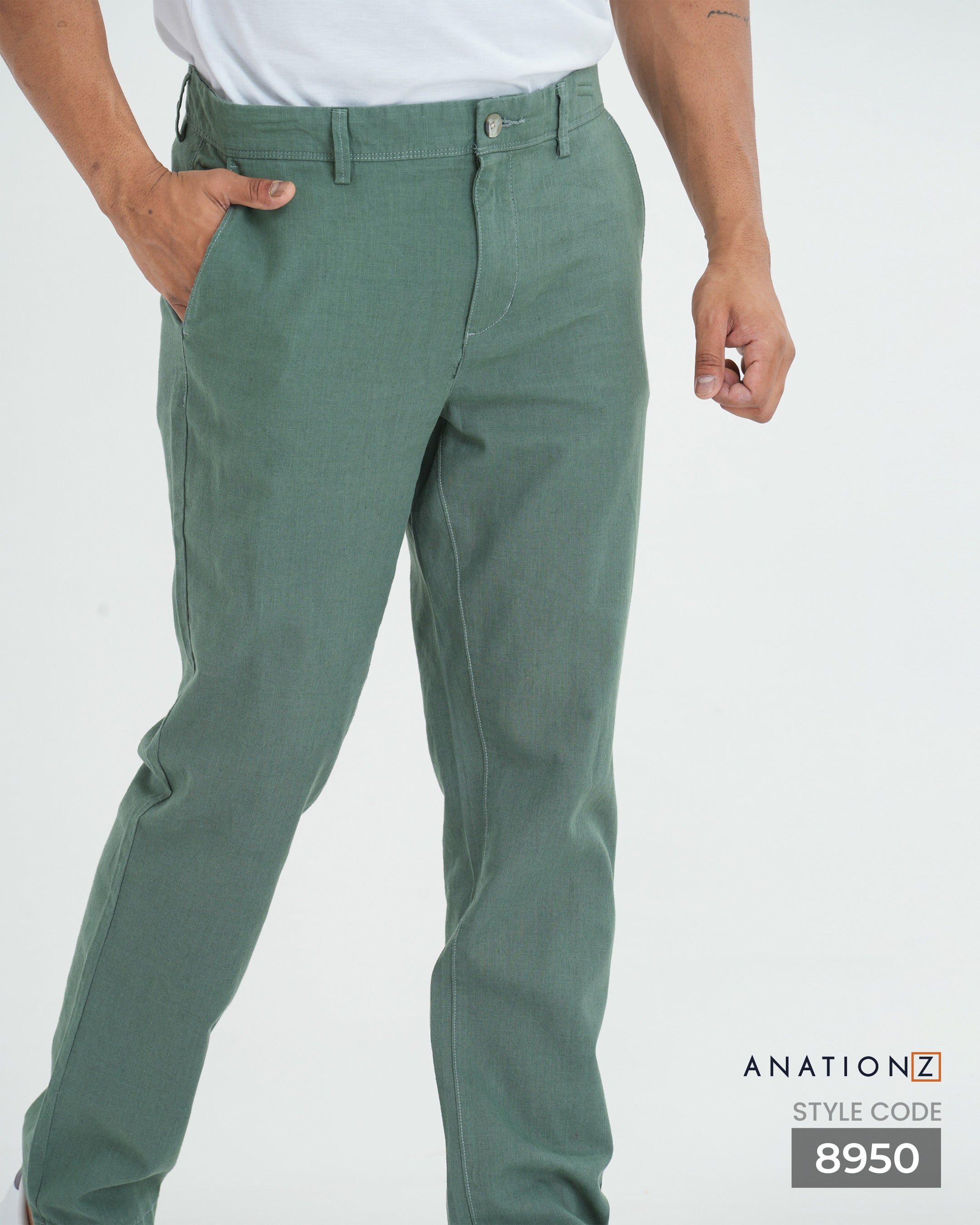 Linen Cotton Straight Slim Fit Pant - Sage