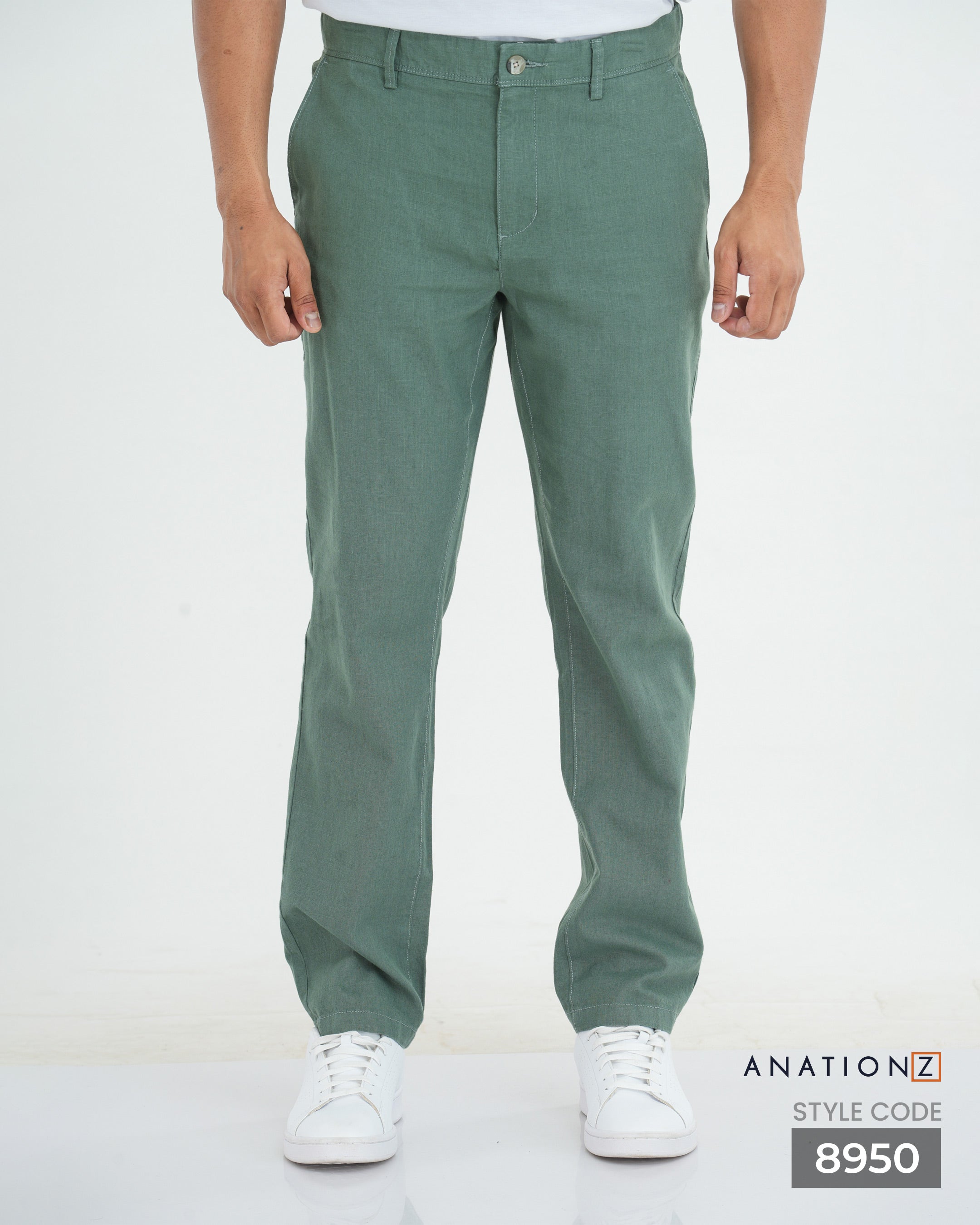 Linen Cotton Straight Slim Fit Pant - Sage