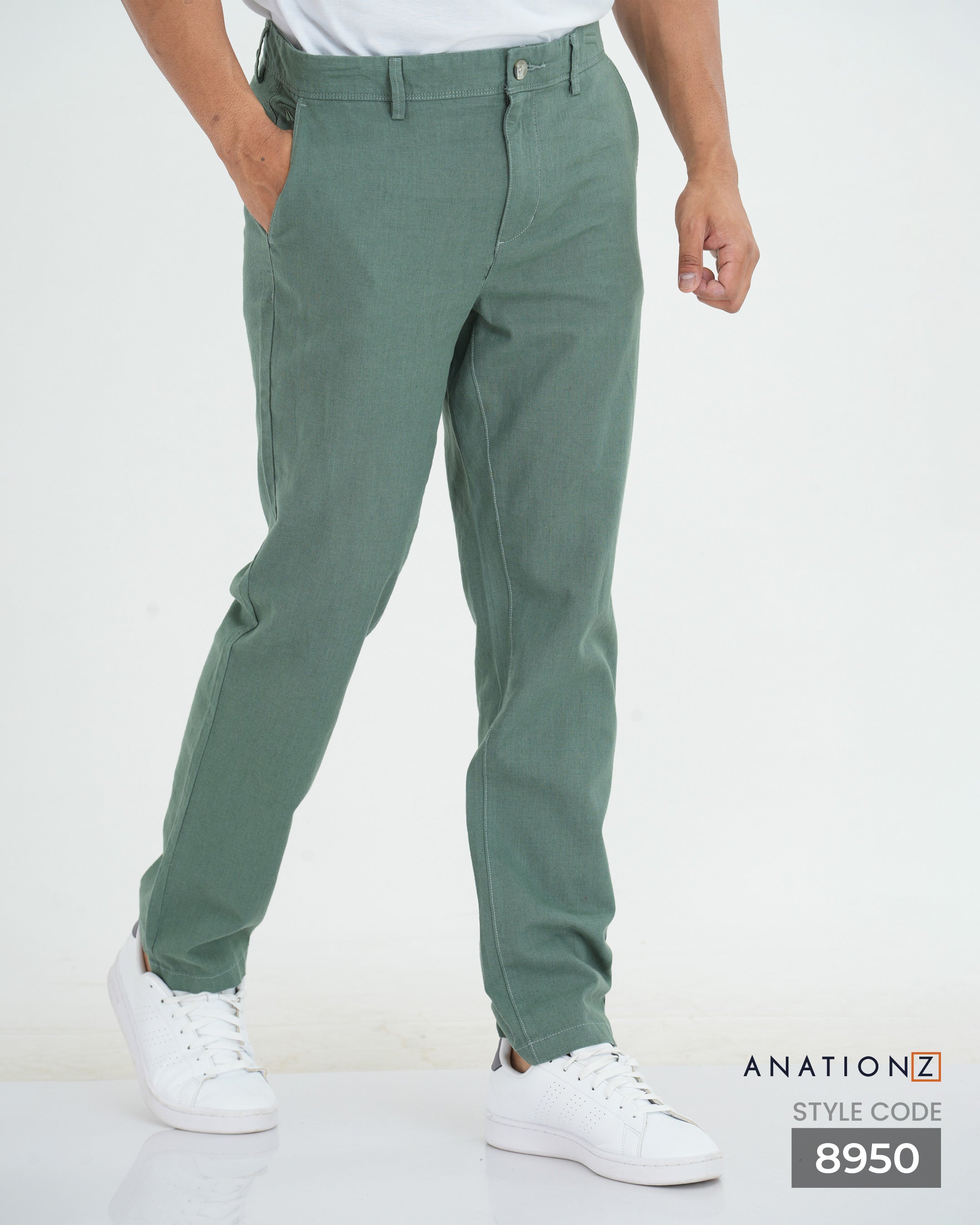 Linen Cotton Straight Slim Fit Pant - Sage