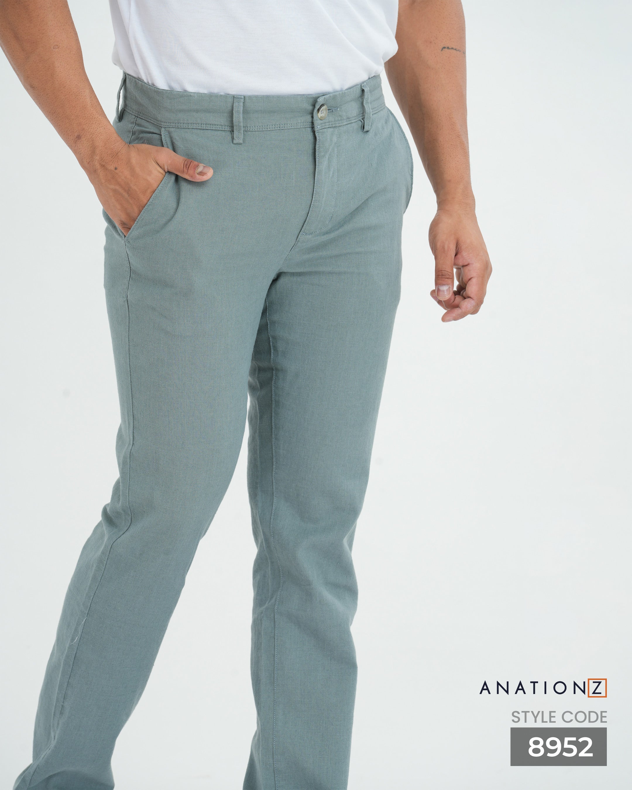 Linen Cotton Straight Slim Fit Pant - Slate