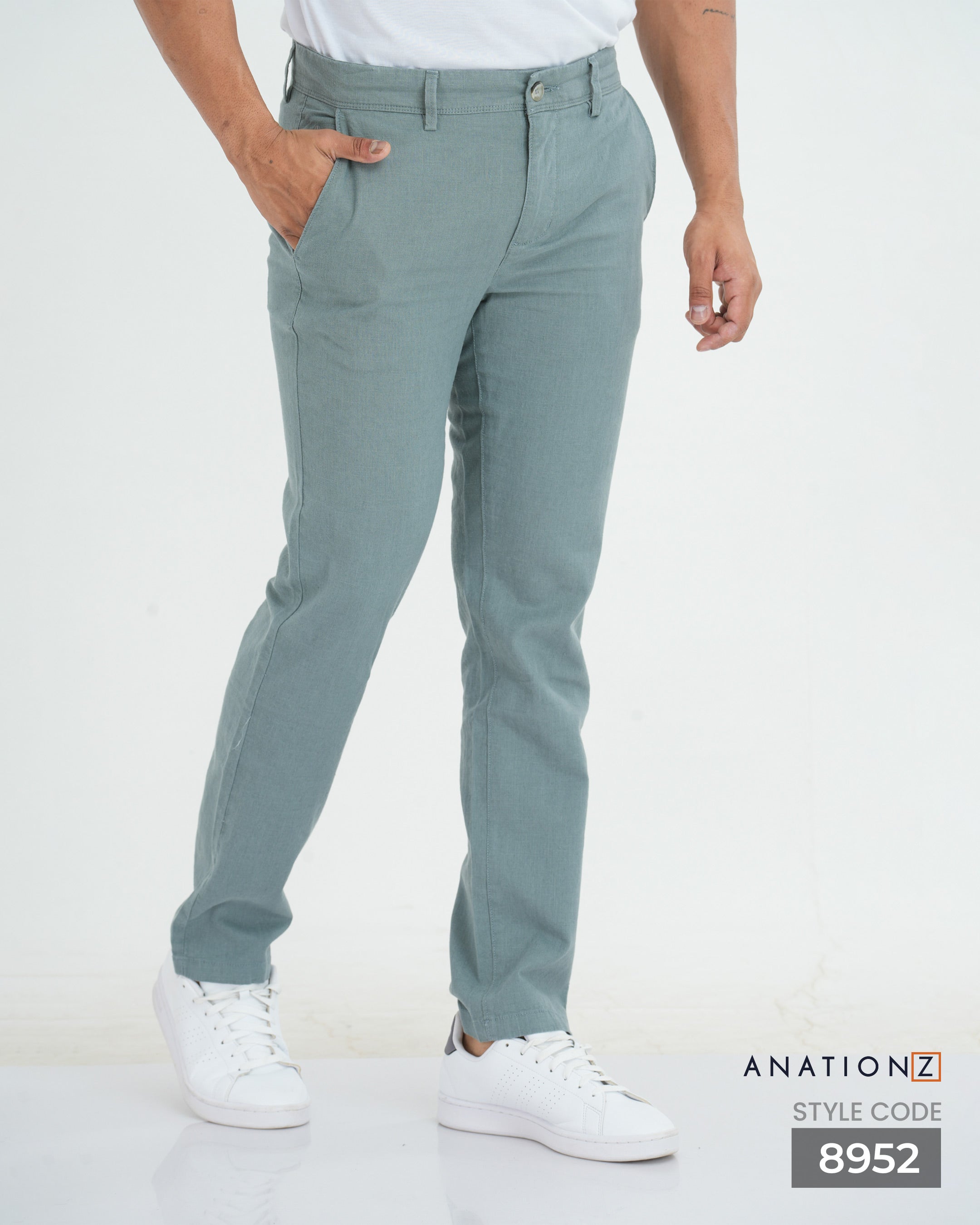 Linen Cotton Straight Slim Fit Pant - Slate