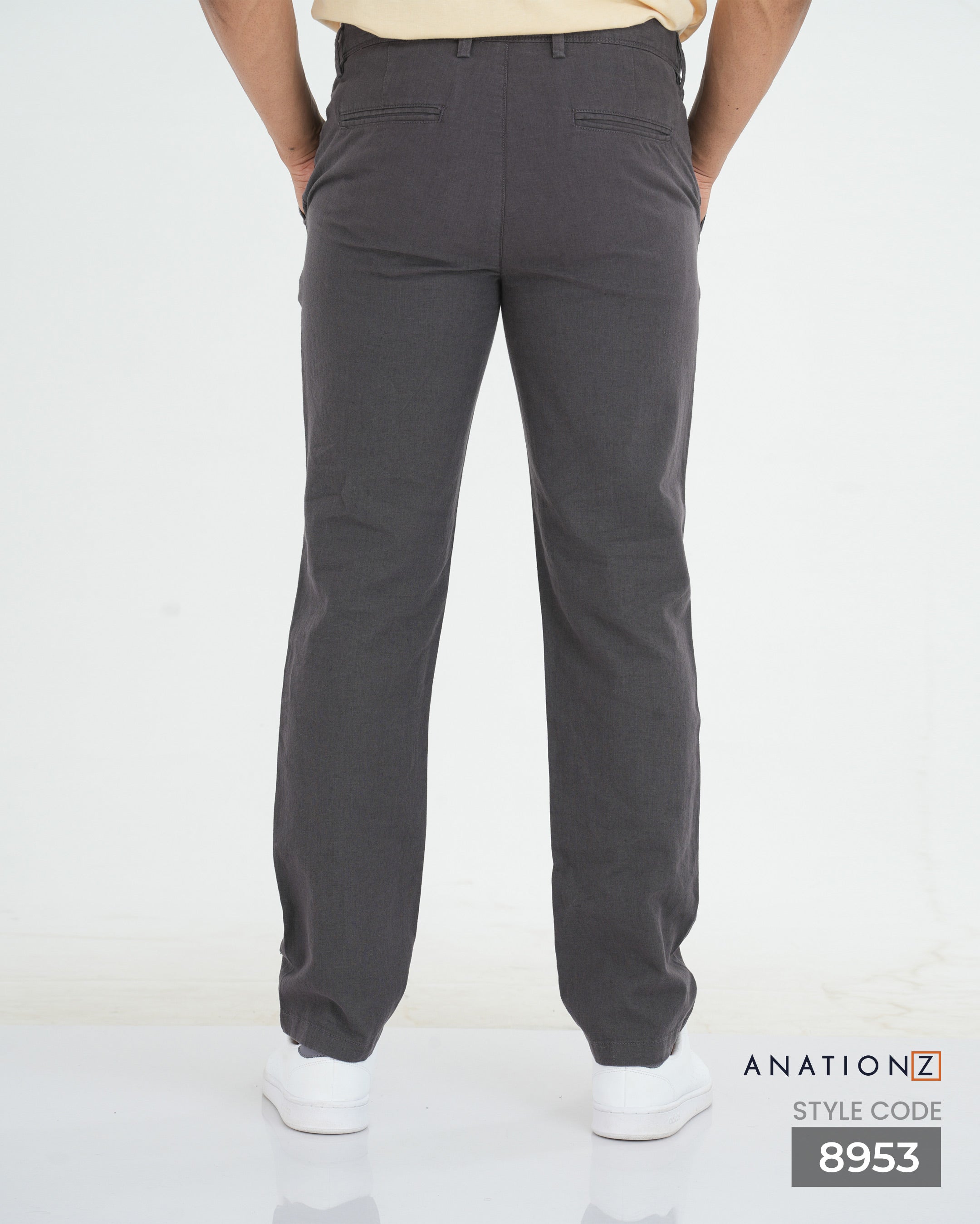 Linen Cotton Straight Slim Fit Pant - Gray