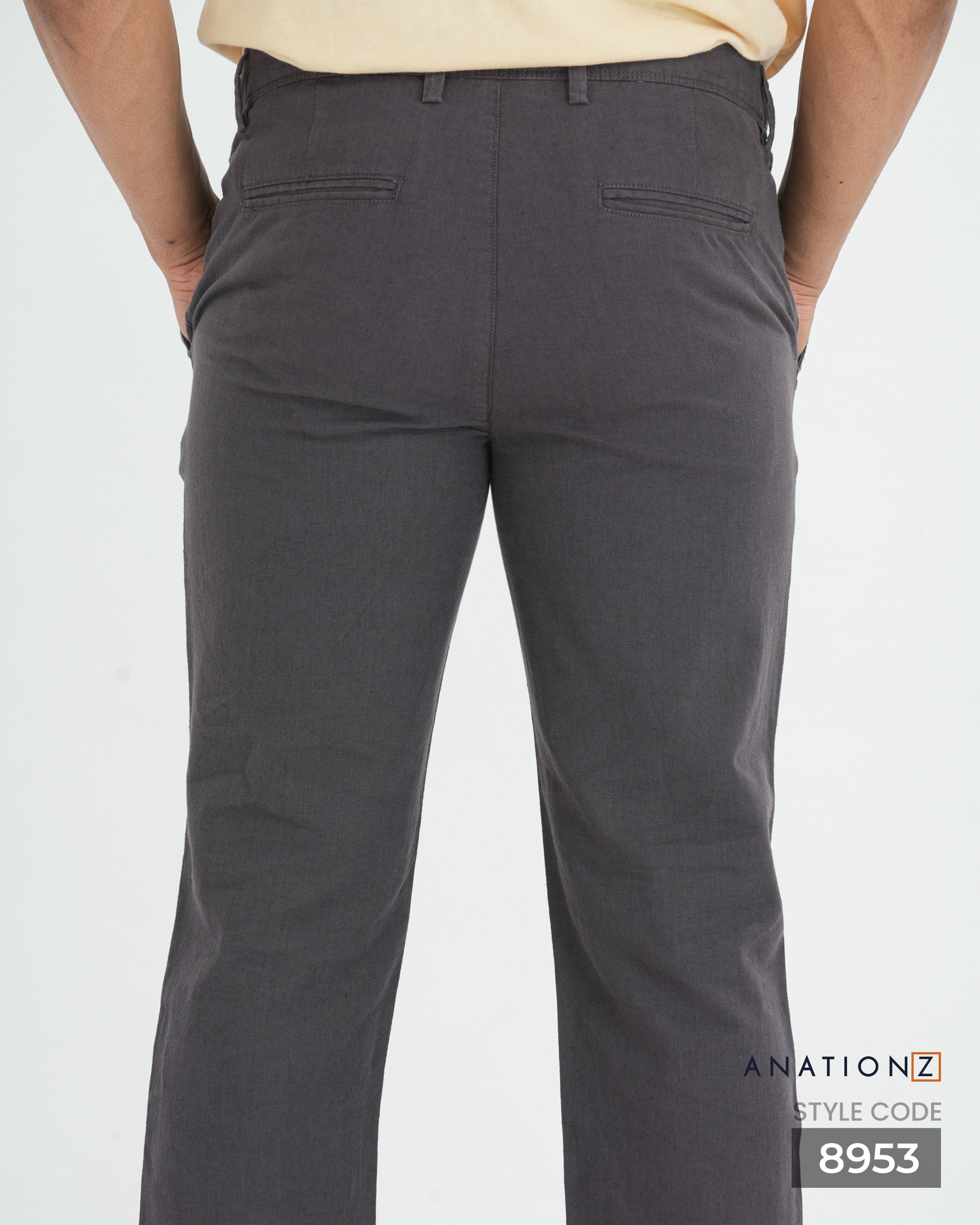 Linen Cotton Straight Slim Fit Pant - Gray