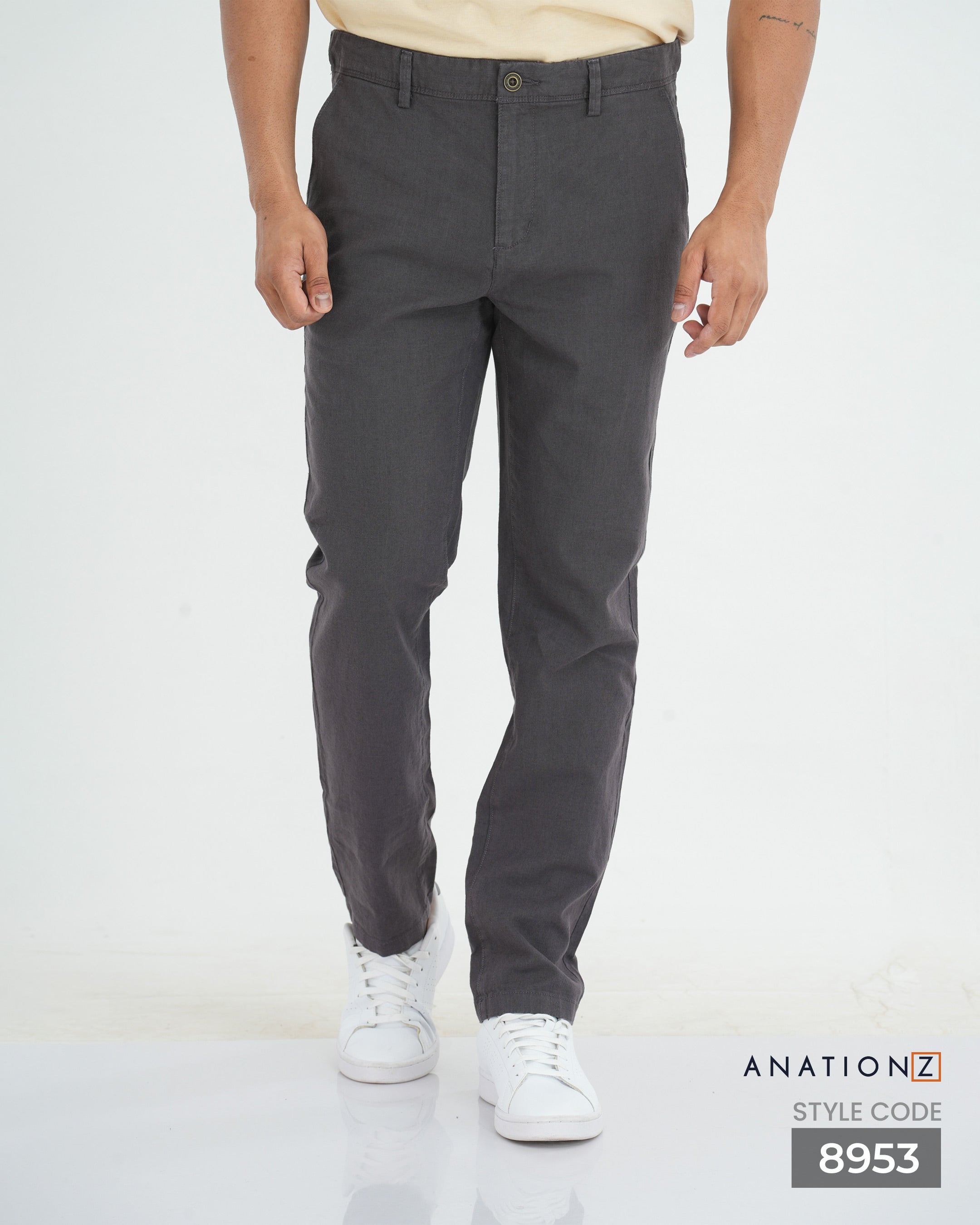 Linen Cotton Straight Slim Fit Pant - Gray