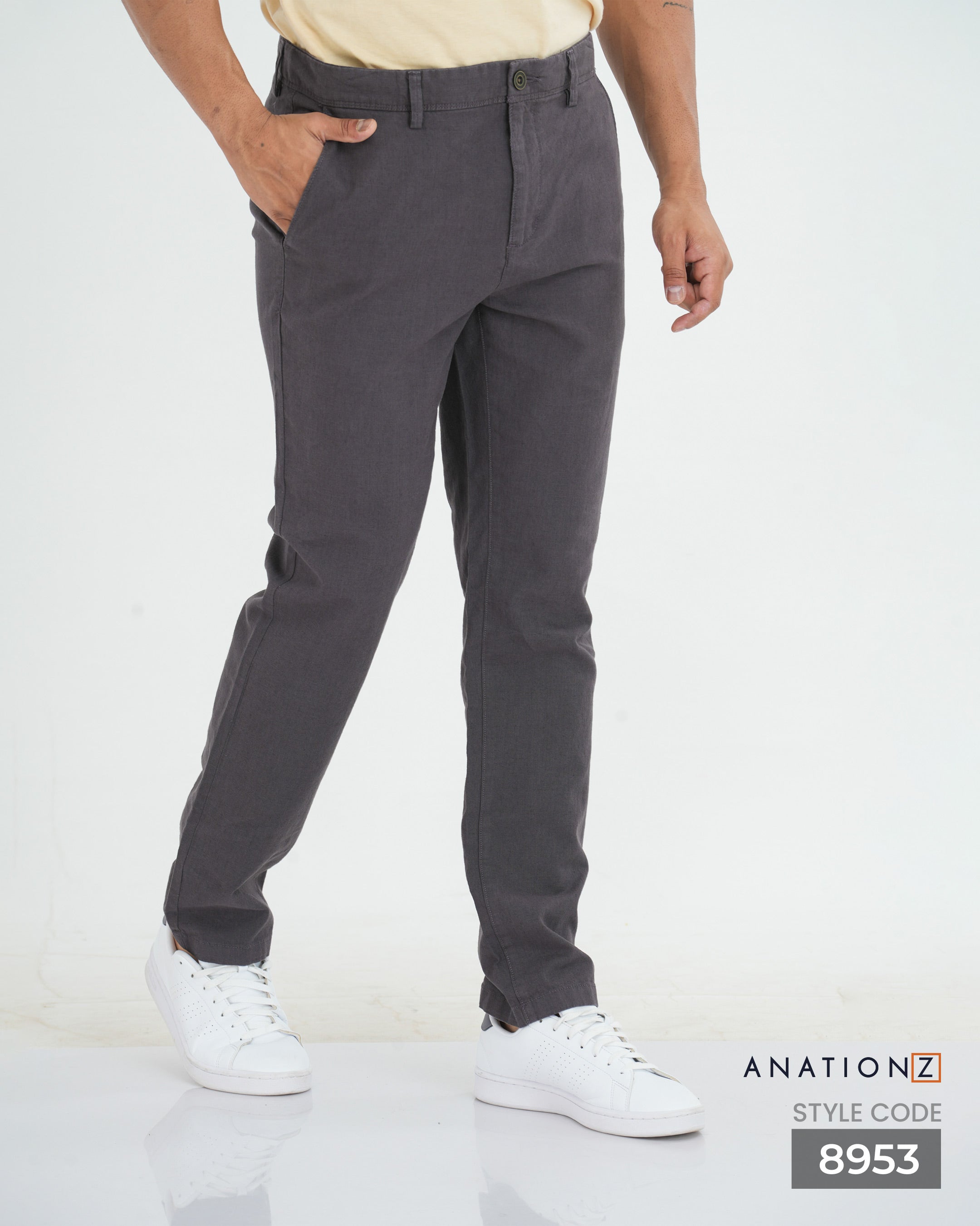 Linen Cotton Straight Slim Fit Pant - Gray