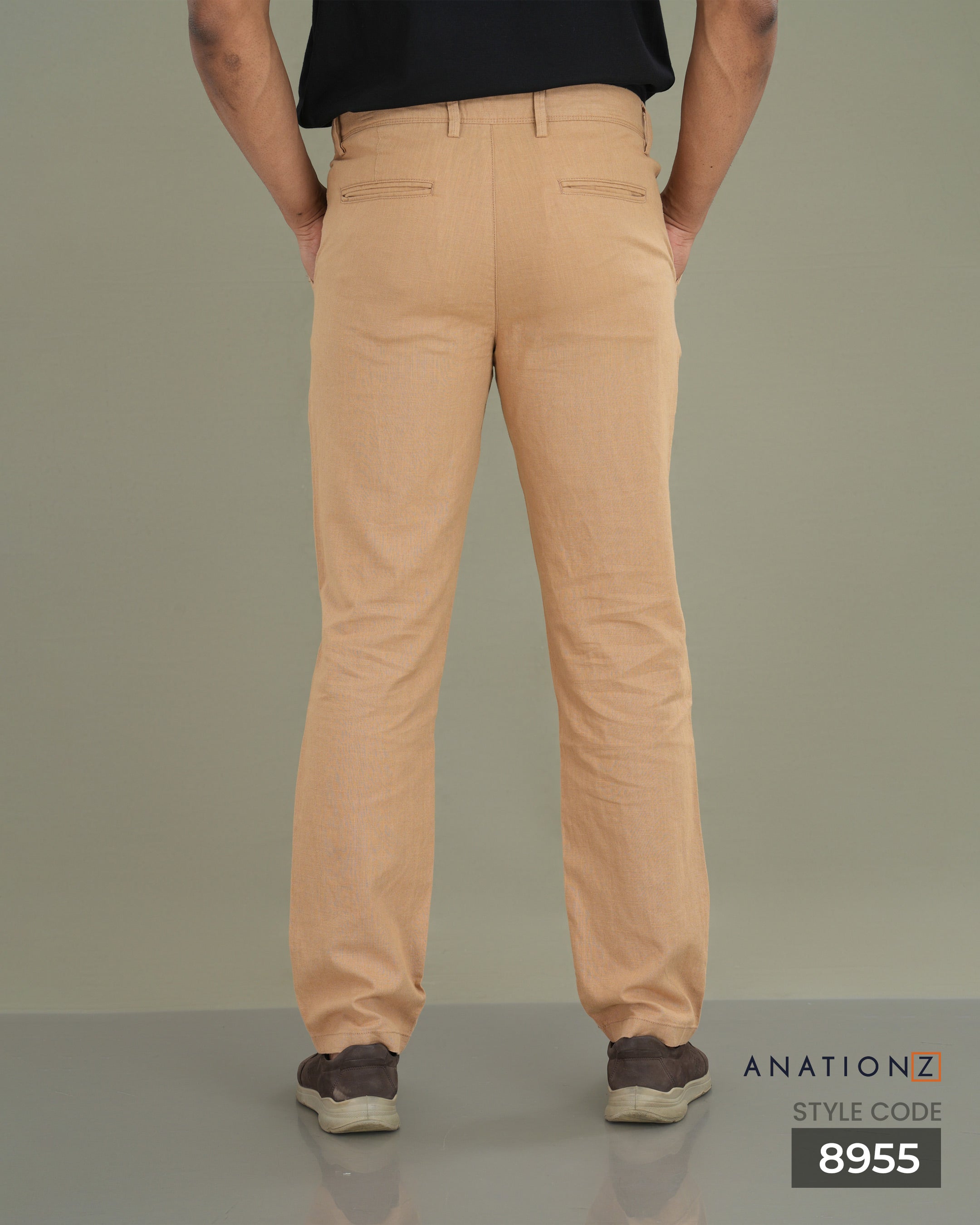 Linen Cotton Straight Slim Fit Pant - Beige