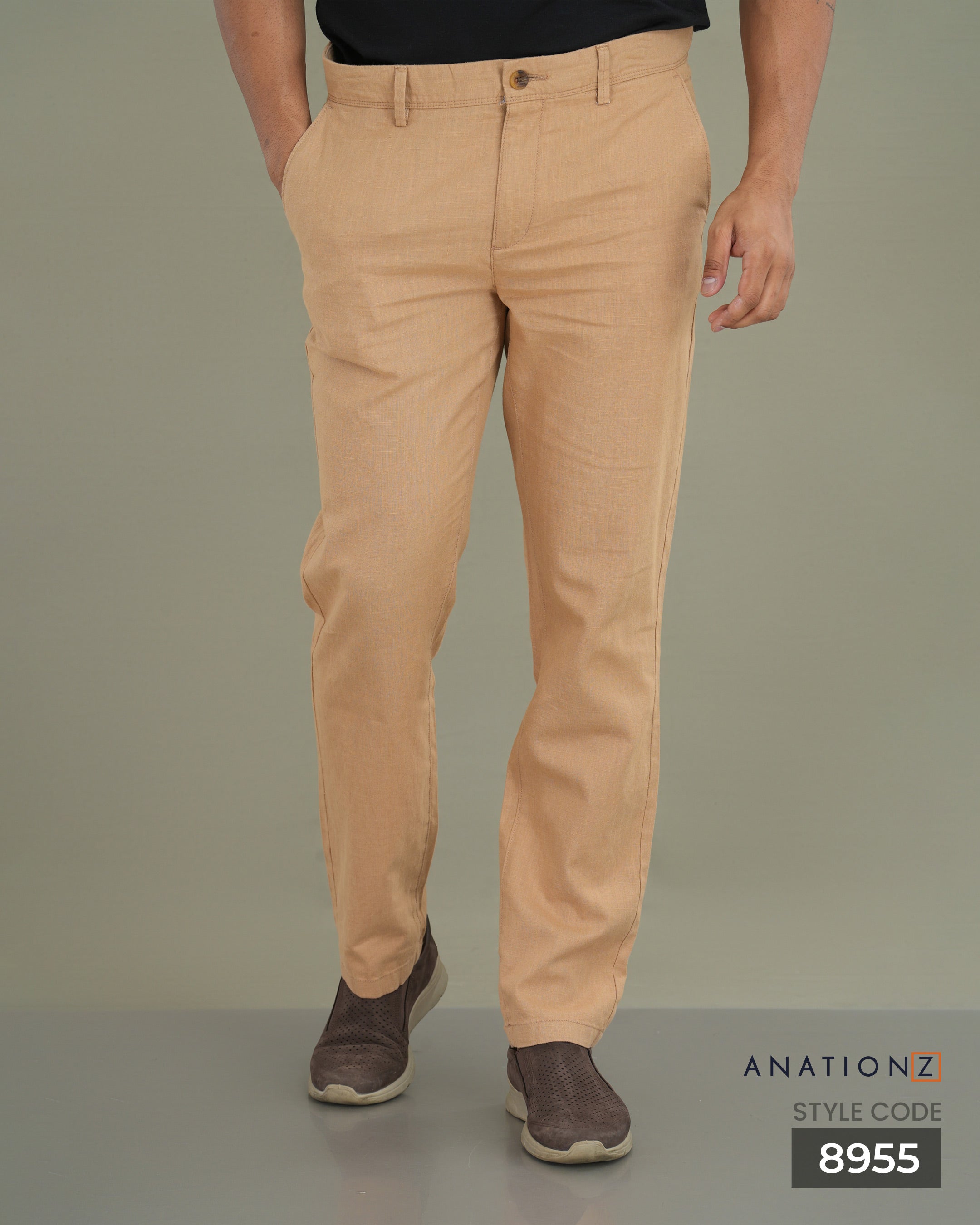 Linen Cotton Straight Slim Fit Pant - Beige