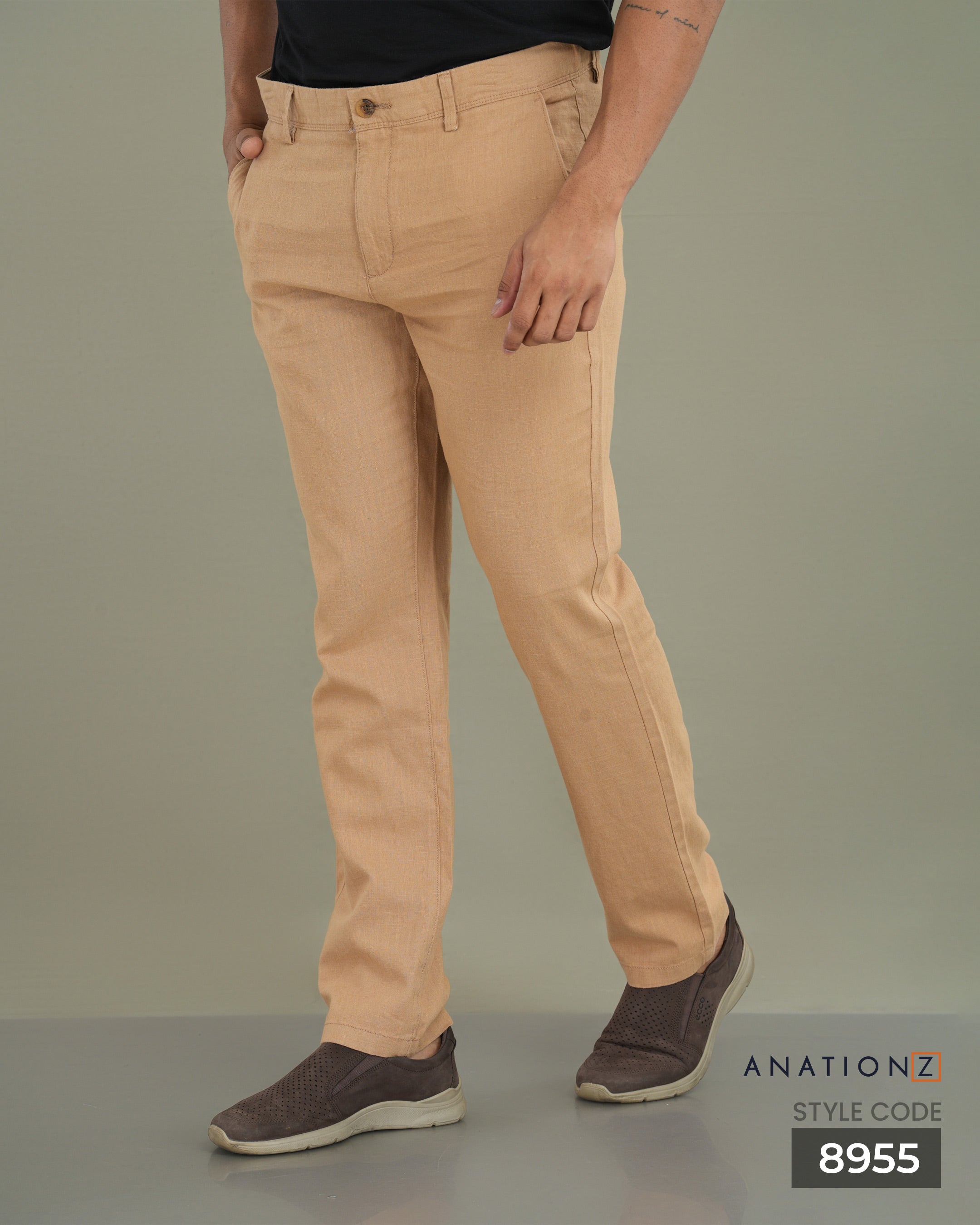 Linen Cotton Straight Slim Fit Pant - Beige