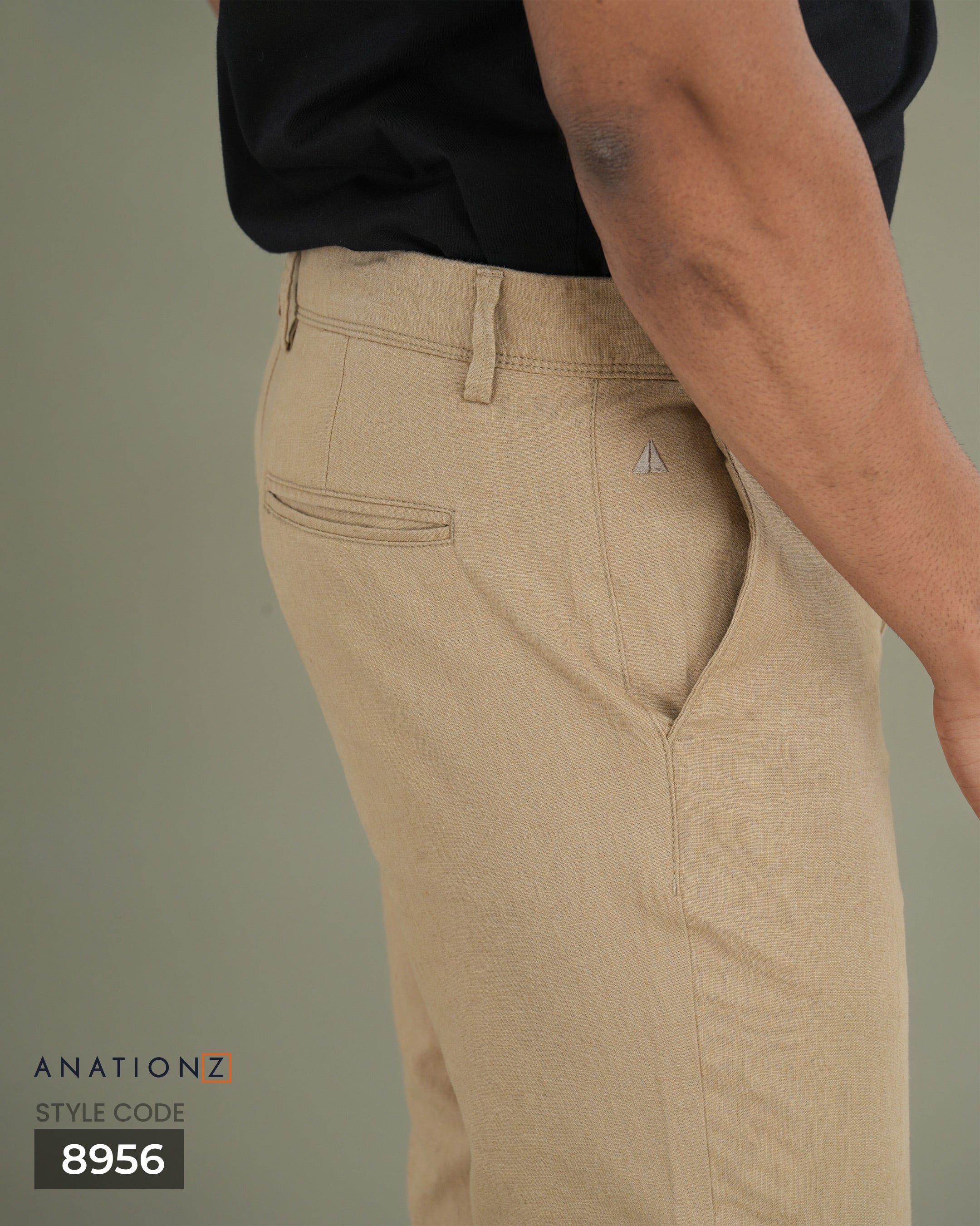 Linen Cotton Straight Slim Fit Pant - Cream