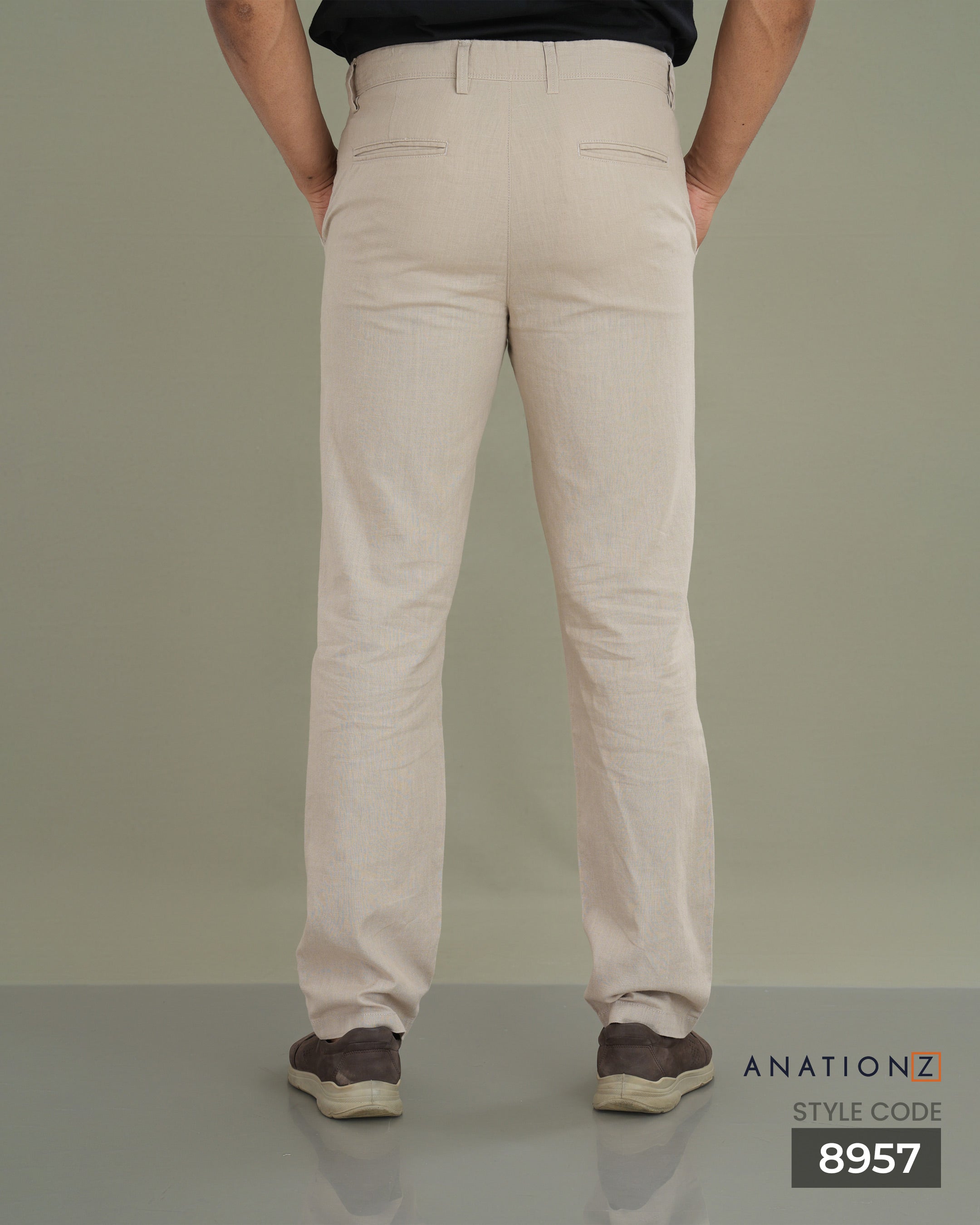 Linen Cotton Straight Slim Fit Pant - Ivory