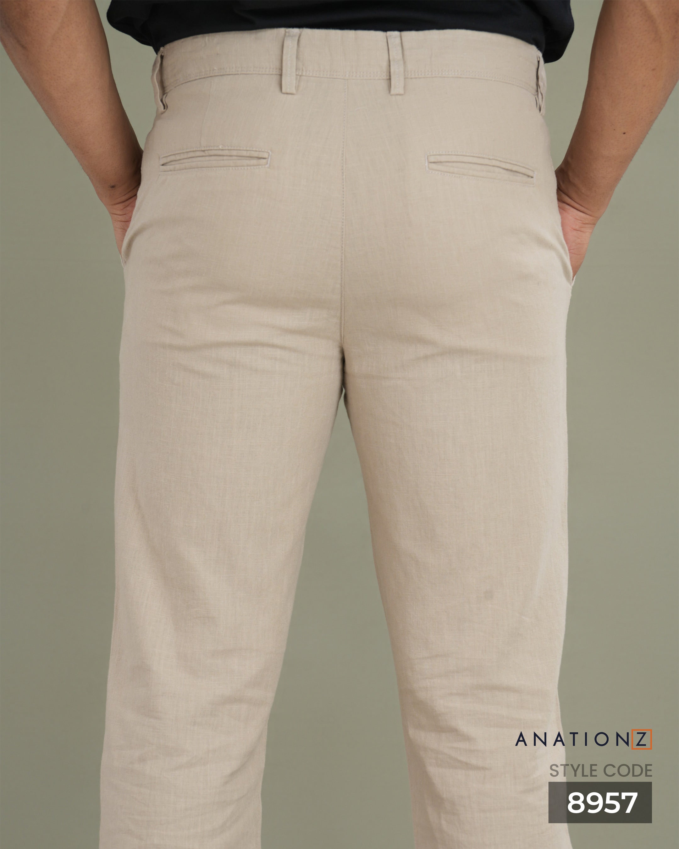 Linen Cotton Straight Slim Fit Pant - Ivory