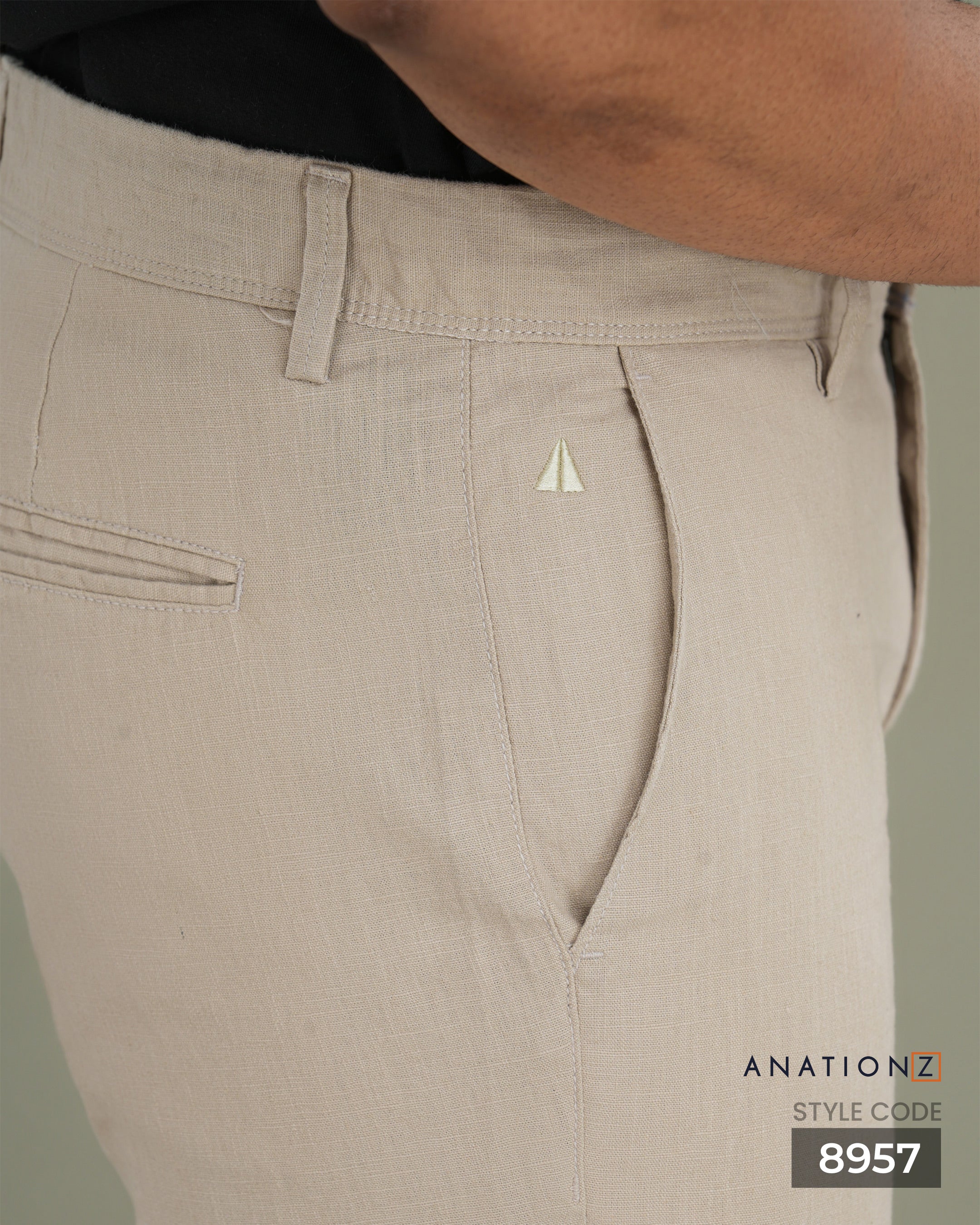 Linen Cotton Straight Slim Fit Pant - Ivory