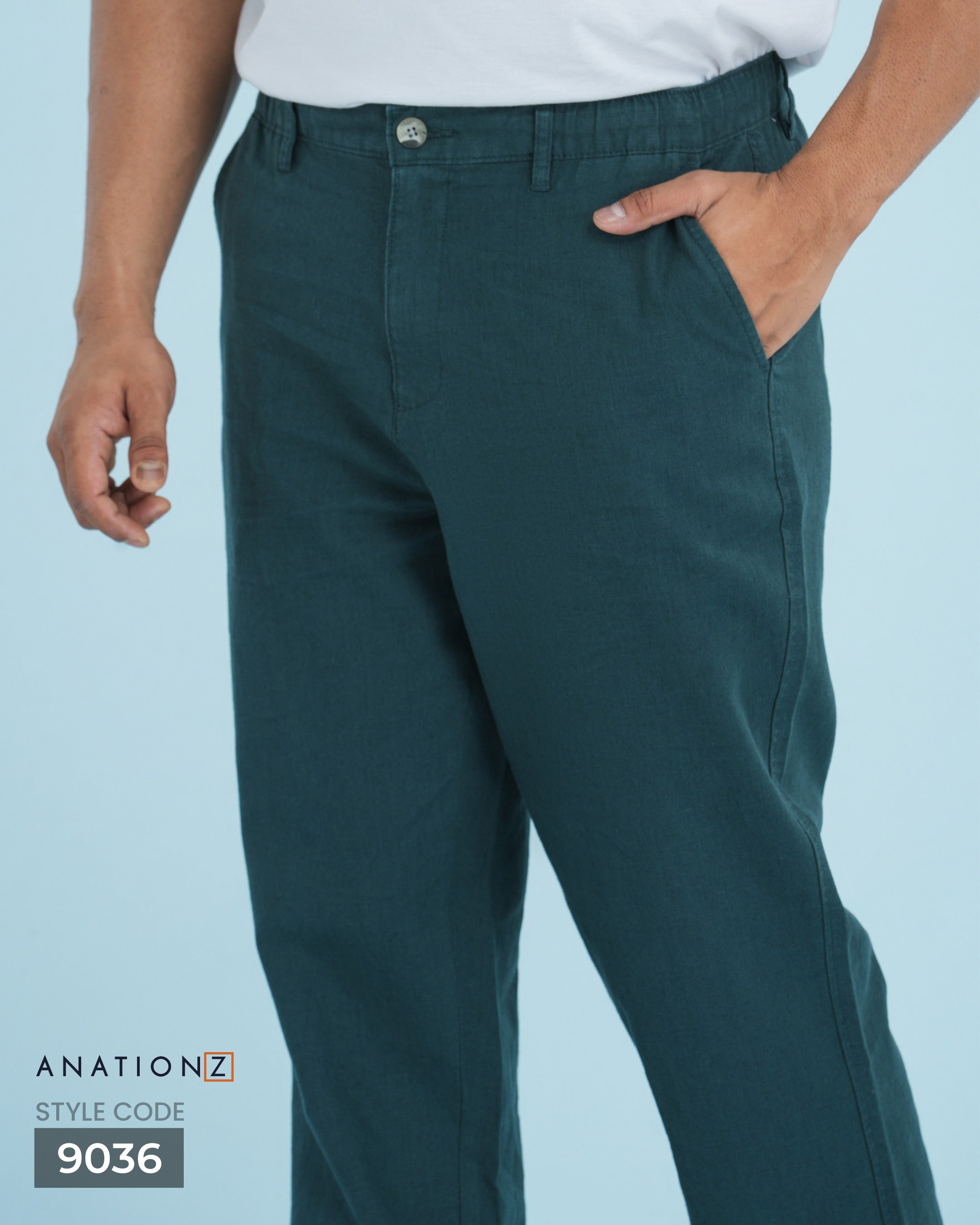 Linen Cotton Relaxed Fit Pant | Flexible Waistband - Teal